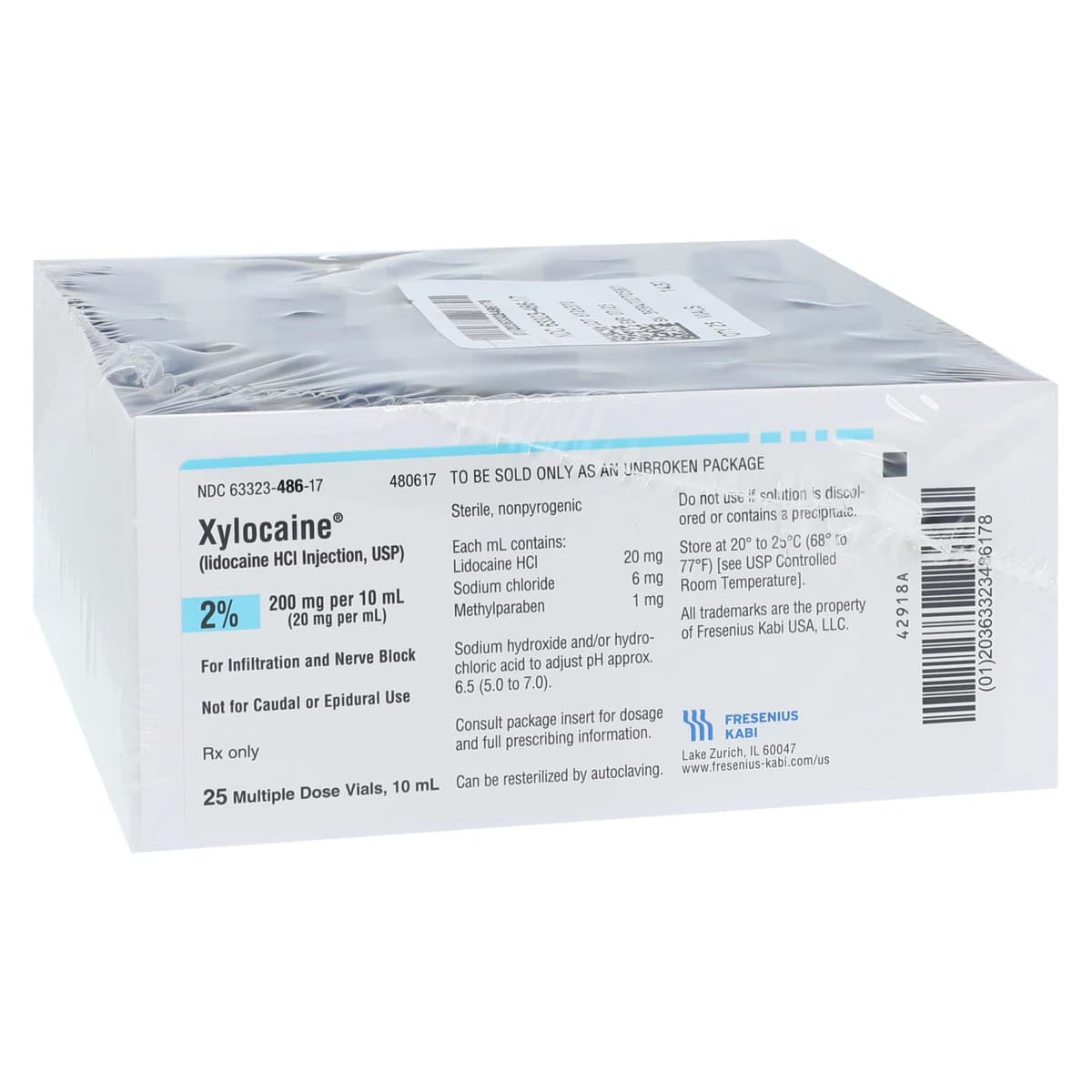 Xylocaine (Lidocaine HCl) 2% Injection, 10 mL Multiple-Dose Vial, 25/Package thumbnail 4