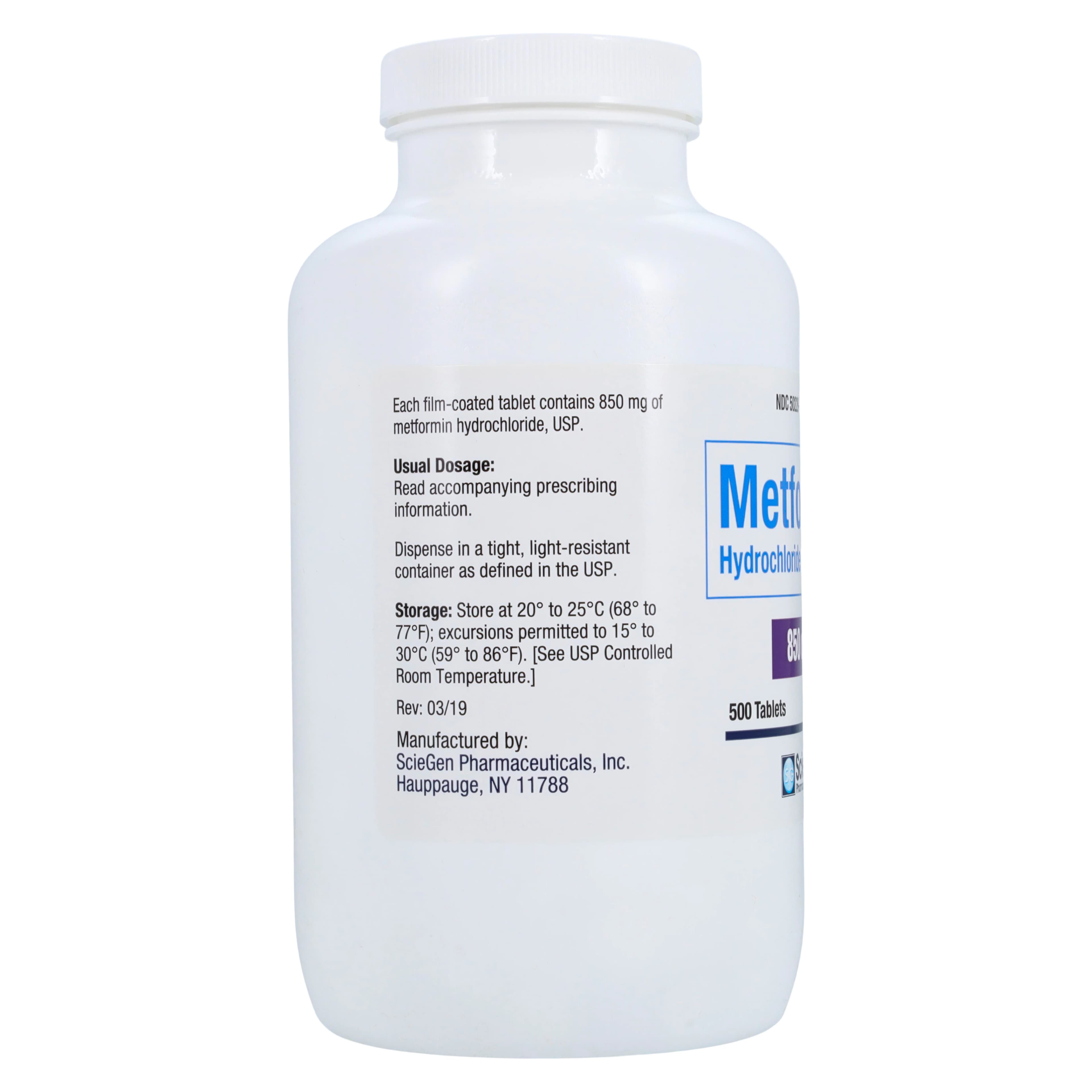 Metformin HCl Tablets, 850mg, 500/Bottle thumbnail 2