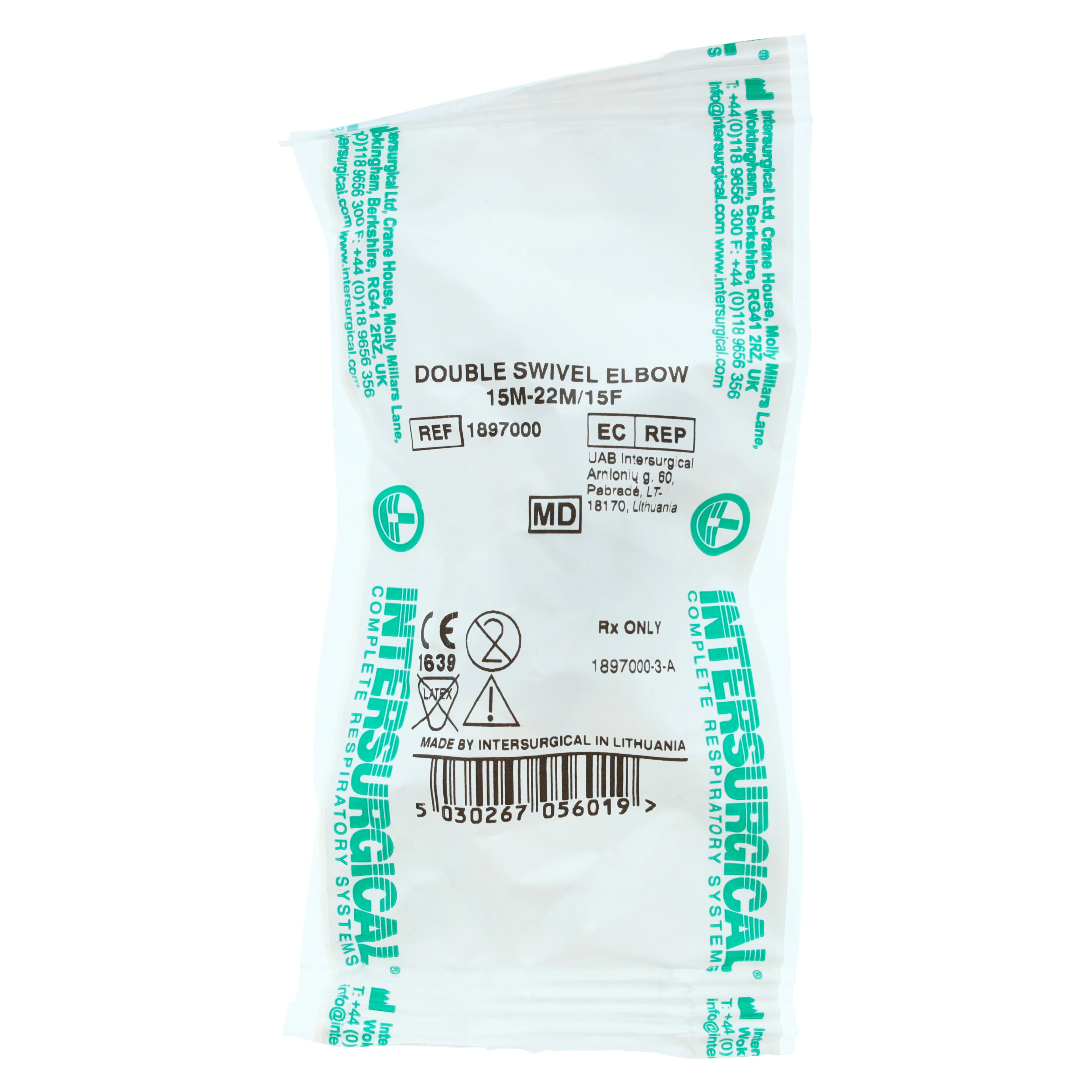 Intersurgical Double Swivel Elbow, 15mm OD / 22mm, Each - Double Swivel Elbow 15mm OD - Image 1