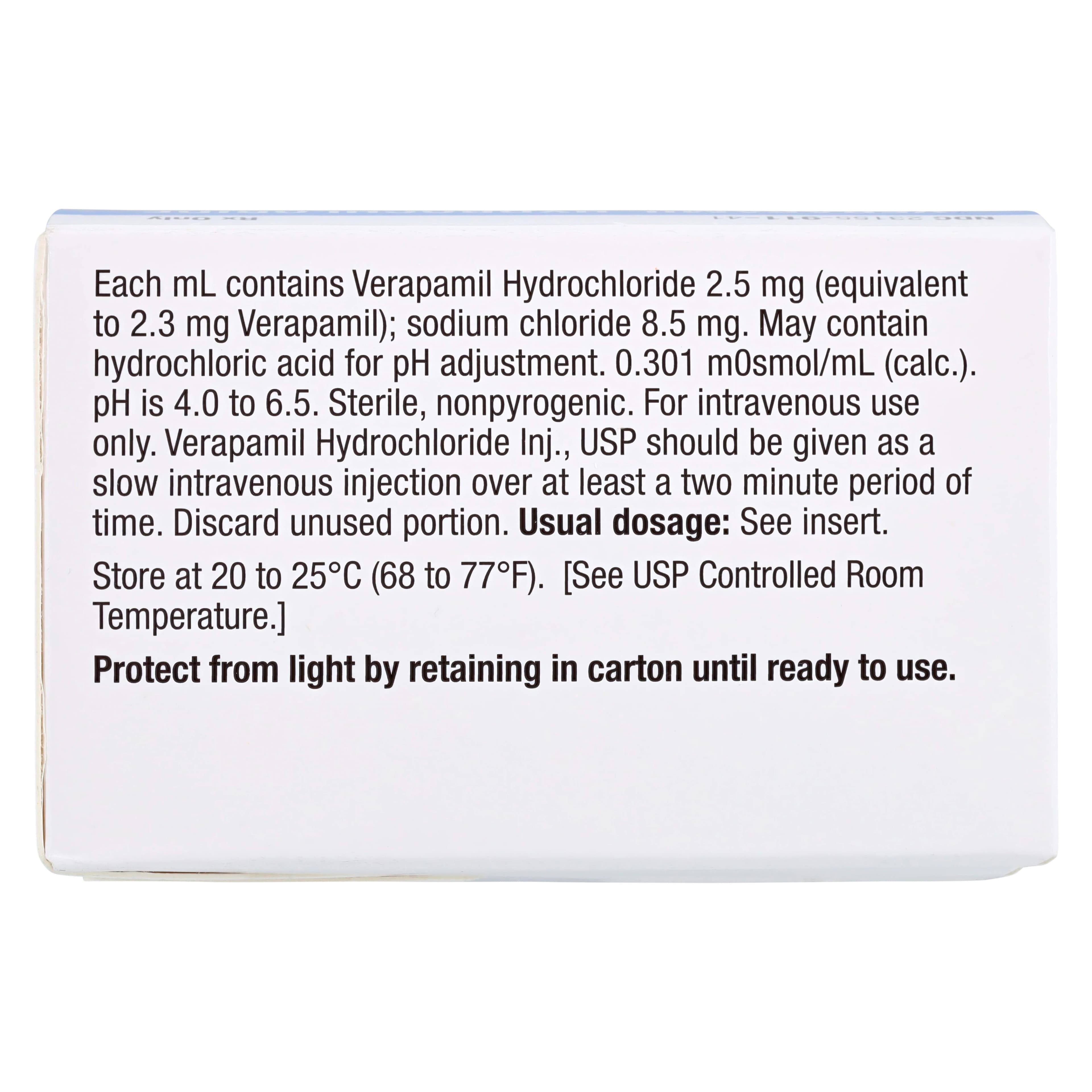Verapamil HCl Injection SDV 2.5mg/mL, 2mL Single Dose Vial, 5/Package thumbnail 4