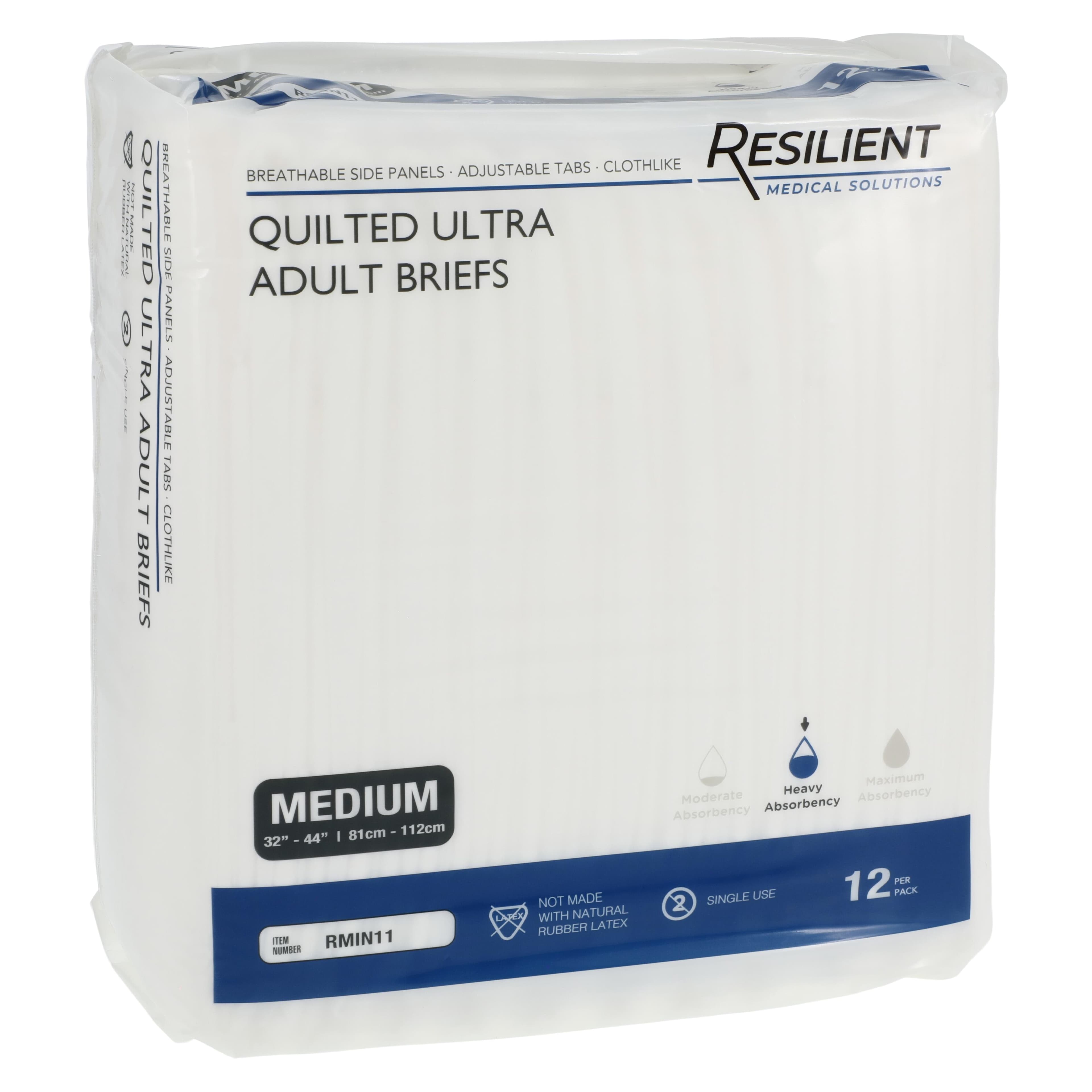 Resilient Medical Solutions Quilted Adult Brief, Medium, White, Super Absorbent, Refastenable Tabs, 96/Case - Brief Quilted Adult Med White - Image 1