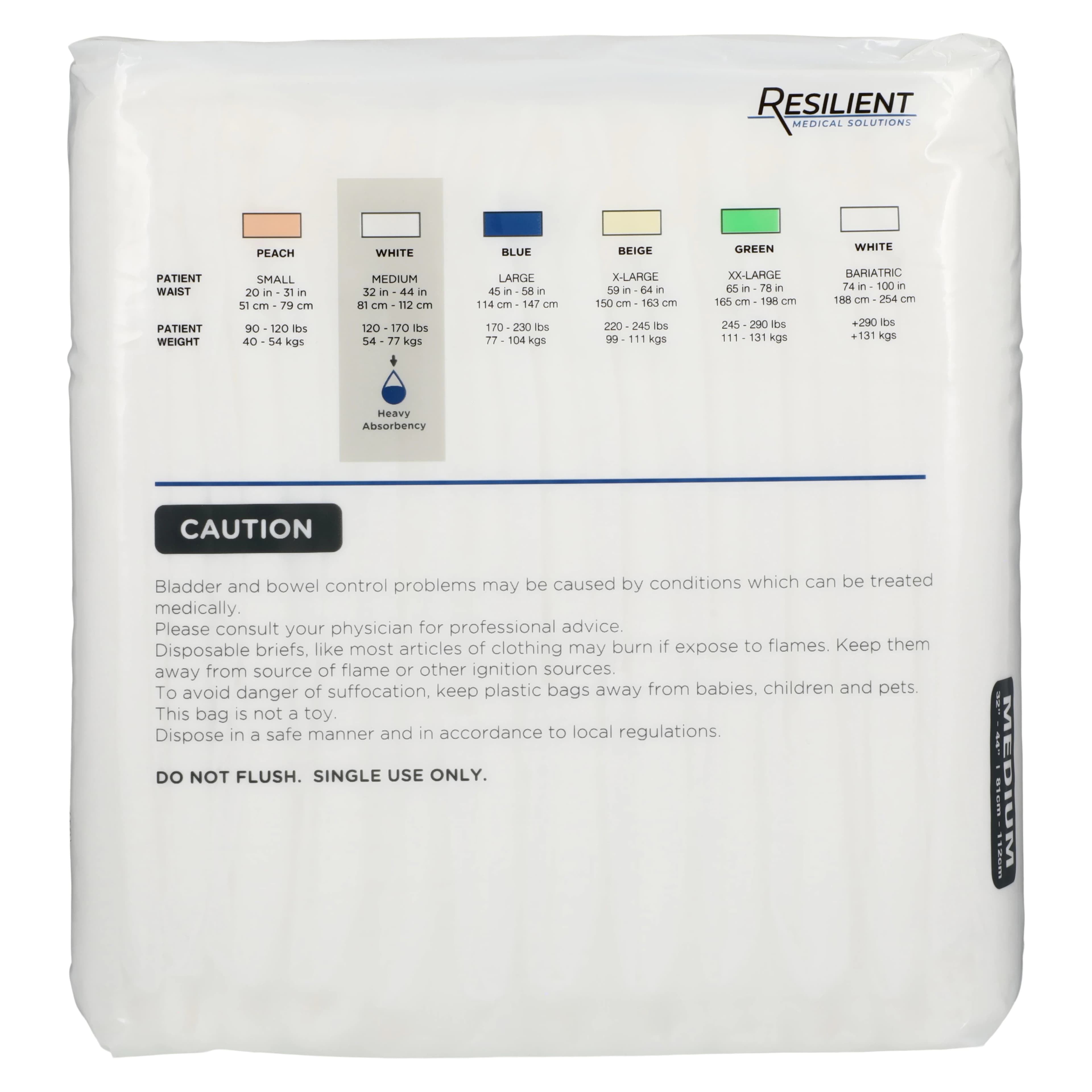 Resilient Medical Solutions Quilted Adult Brief, Medium, White, Super Absorbent, Refastenable Tabs, 96/Case thumbnail 2