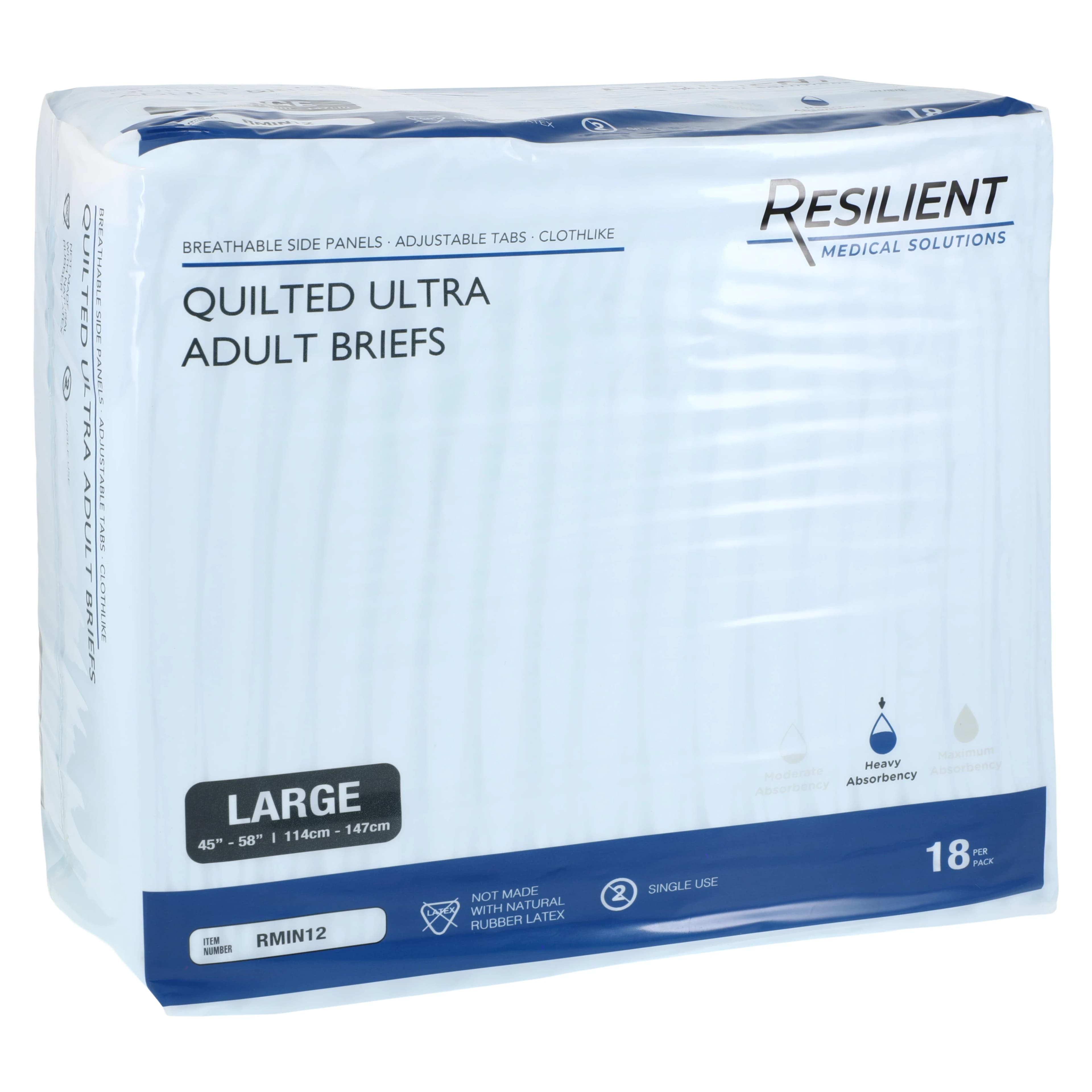 Resilient Medical Solutions Quilted Adult Brief, Unisex, Ultra Large, Blue, 45-48" Waist, Super Absorbent with Refastenable Tabs, 72/Case - Brief Quilted Adlt Ultra Lg Bl - Image 1