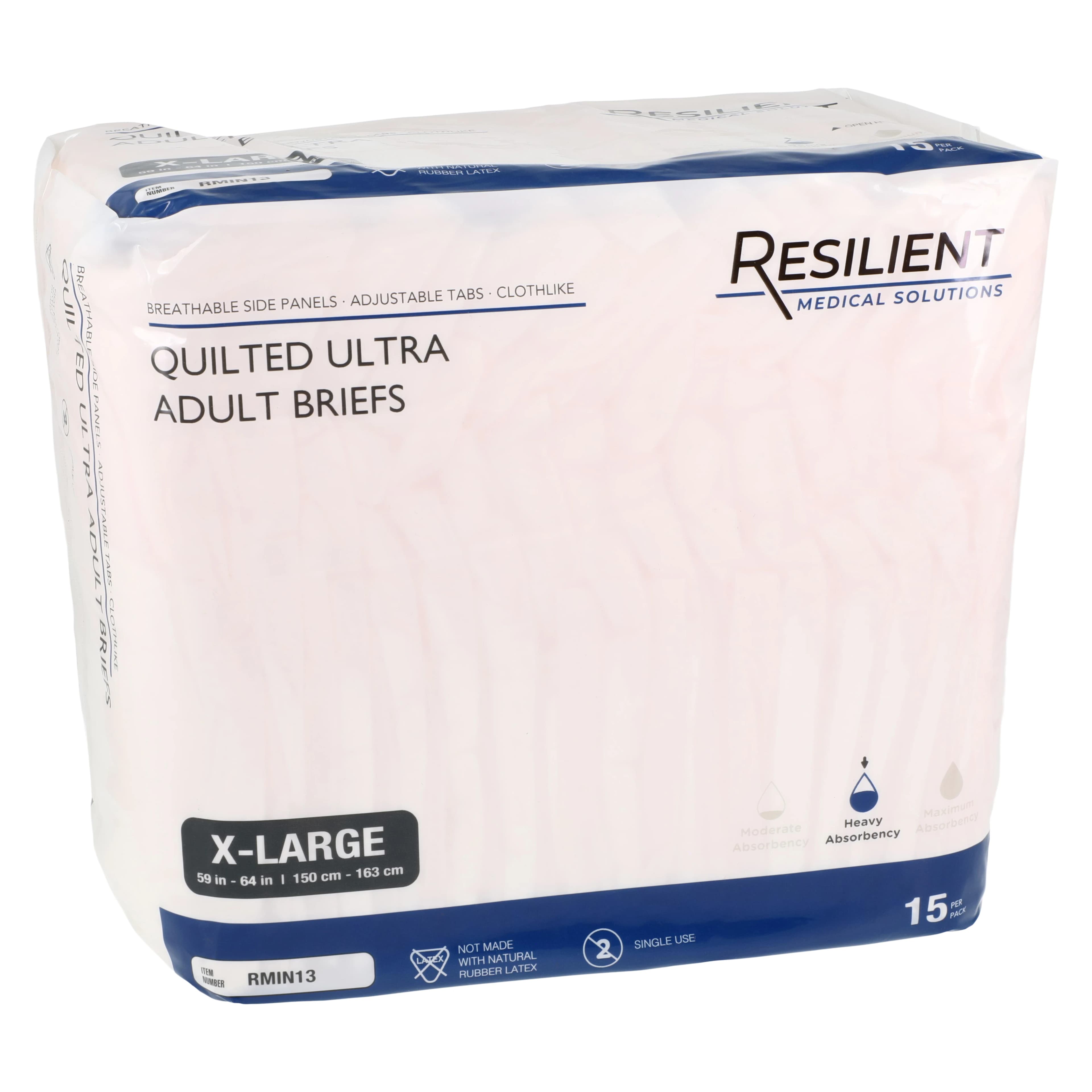 Resilient Medical Solutions Quilted Adult Brief, Unisex, X-Large (59-64" Hip), Beige, Super Absorbent, 60/Case - Brief Quilted Adlt UltrXL Beig - Image 1