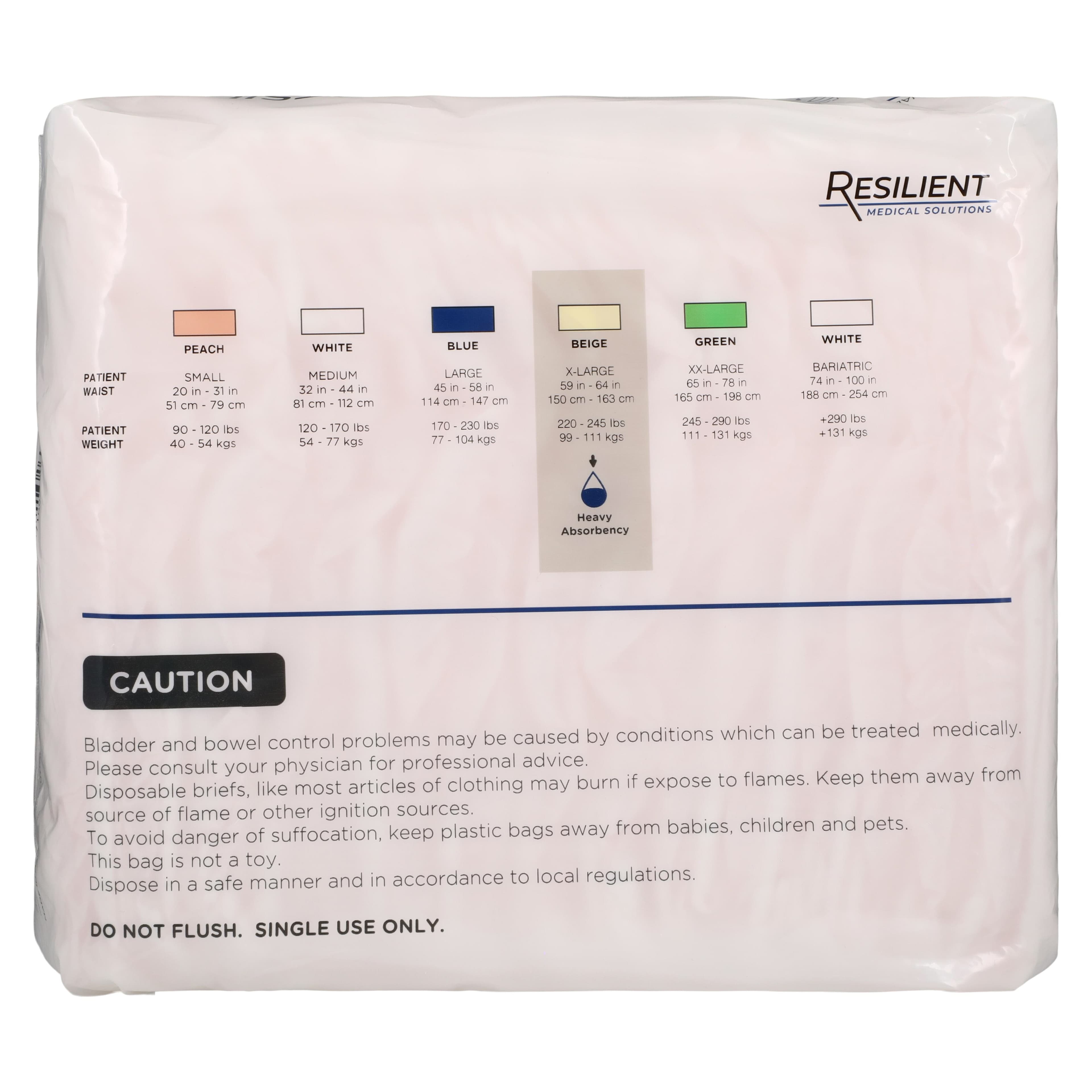 Resilient Medical Solutions Quilted Adult Brief, Unisex, X-Large (59-64" Hip), Beige, Super Absorbent, 60/Case thumbnail 2