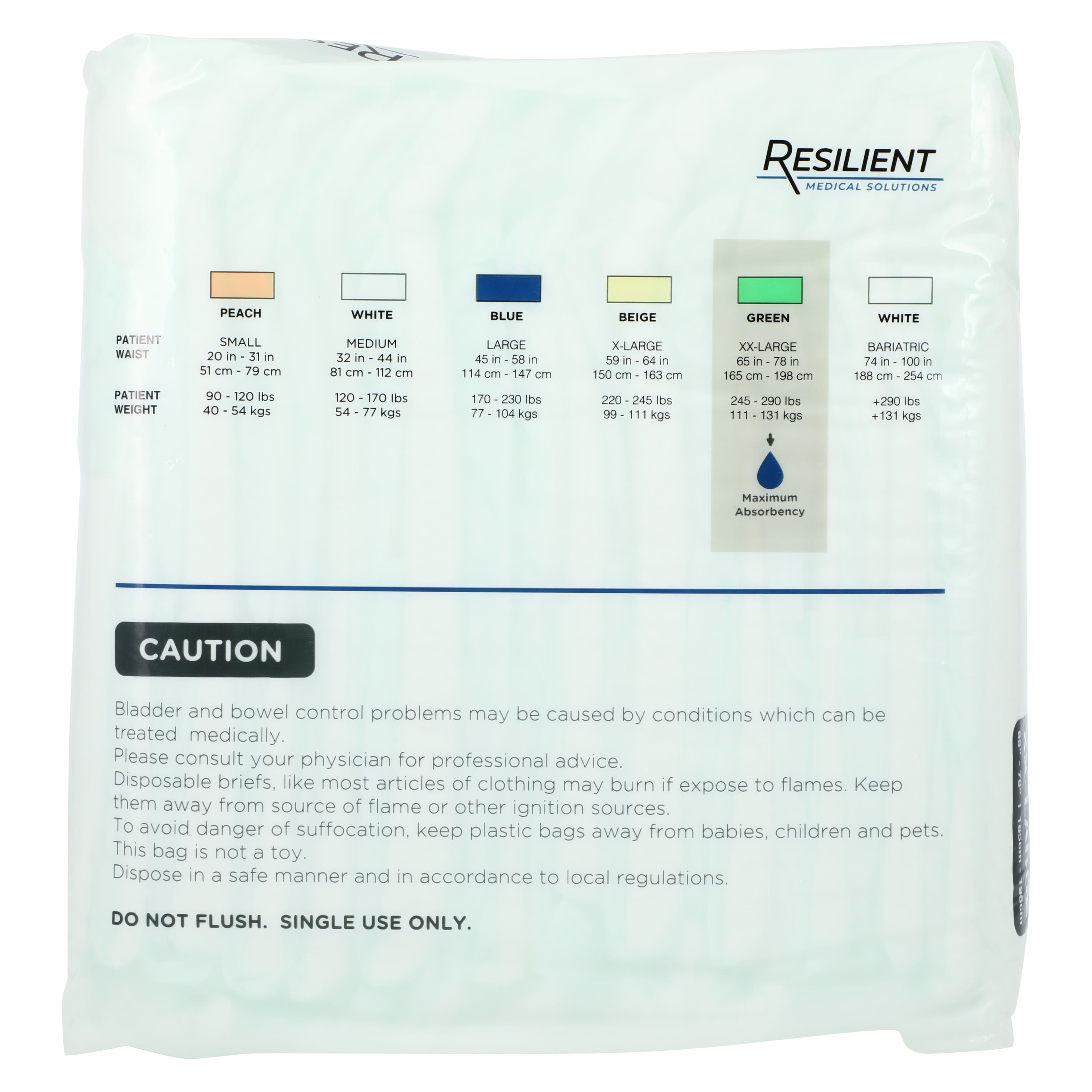 Resilient Medical Sol Quilted Brief, Unisex Adult, 2X-Large (65-78"), Green, Super Absorbent, Refastenable Tabs, 48/Ca thumbnail 2