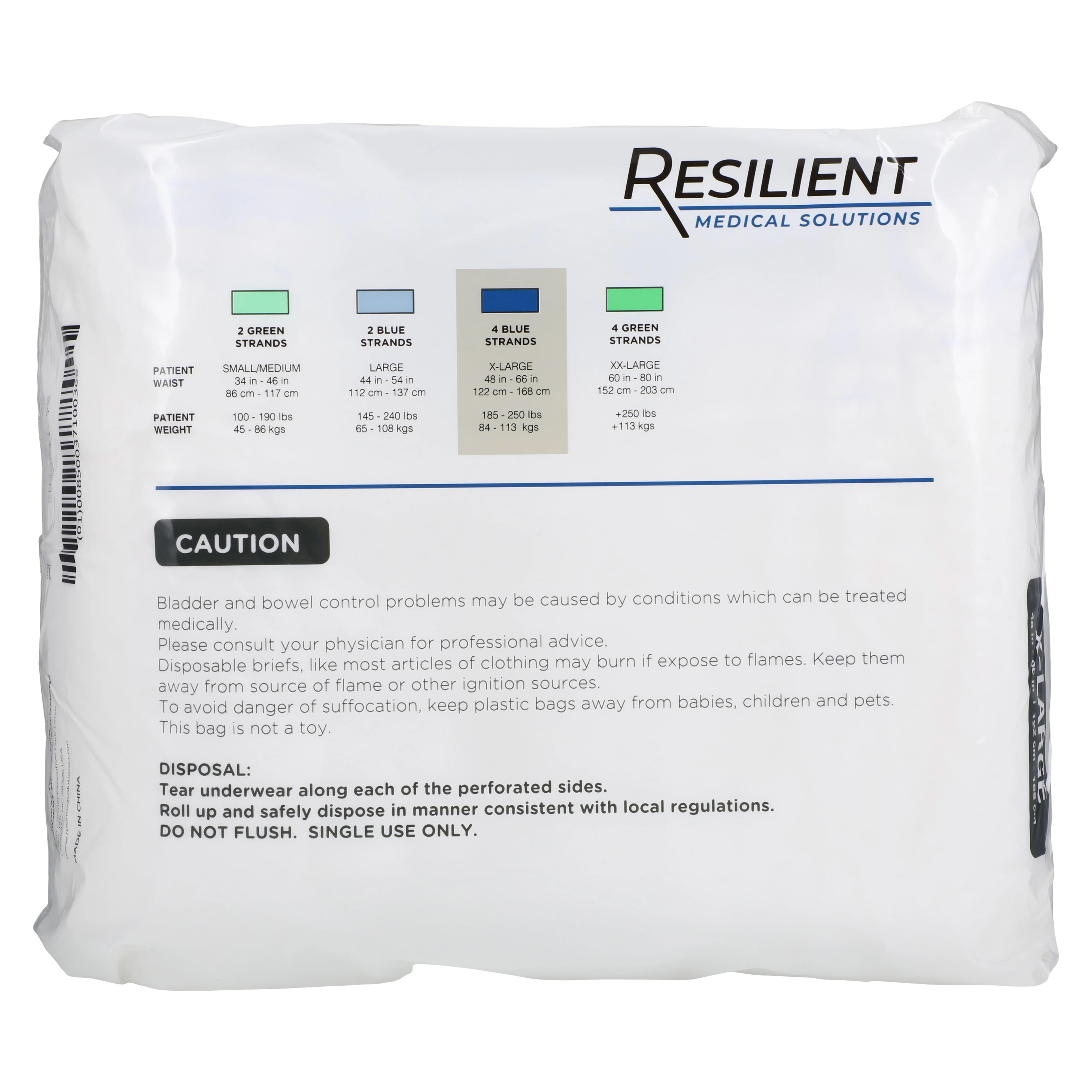 Resilient Medical Solutions Protective Underwear, Unisex Adult, X-Large, 48-66" Waist, Blue, Absorbent, 56/Case thumbnail 2