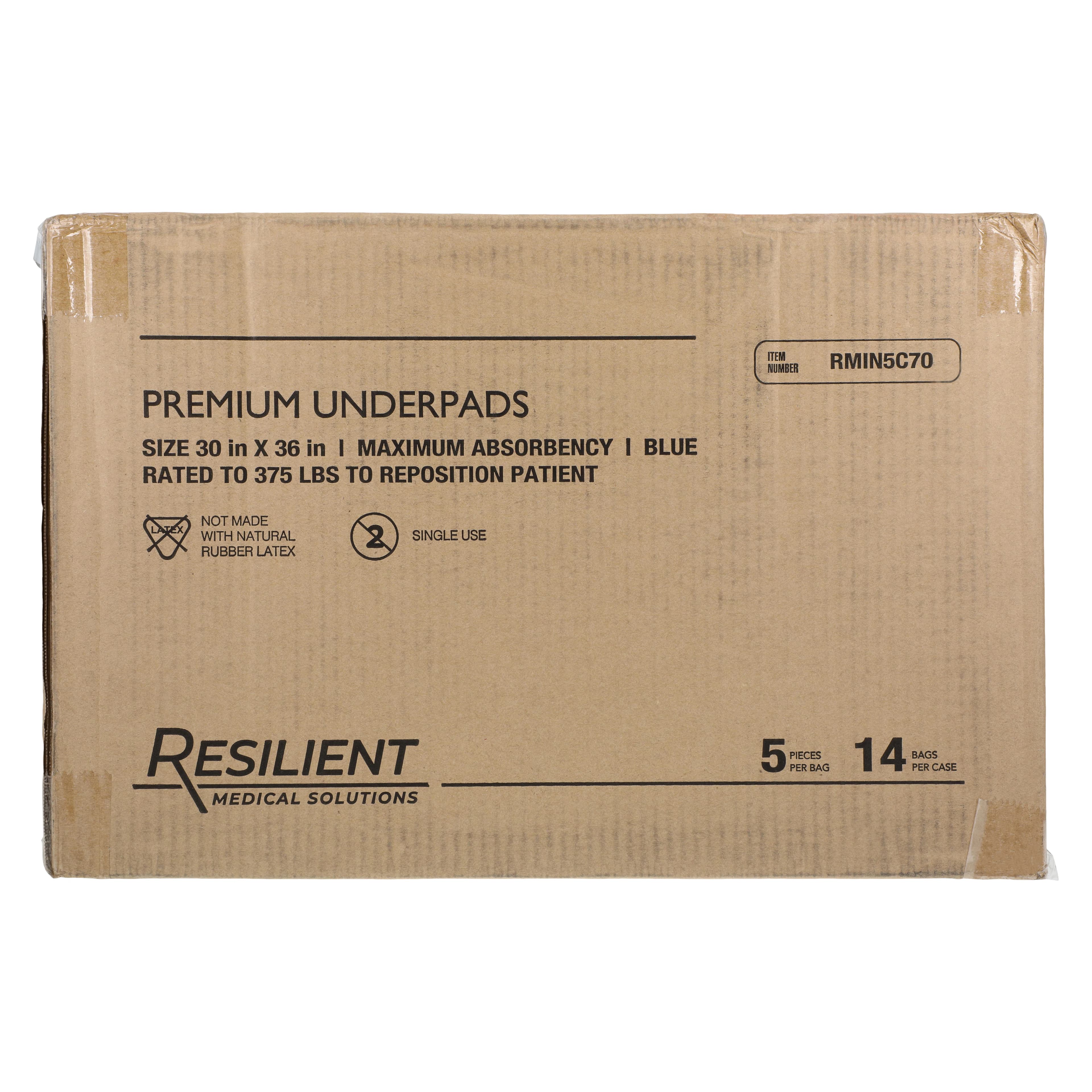 Resilient Medical Solutions Premium Blue Underpad, 30" x 36", Absorbent Fluff/Polymer Core, 40/Case thumbnail 3