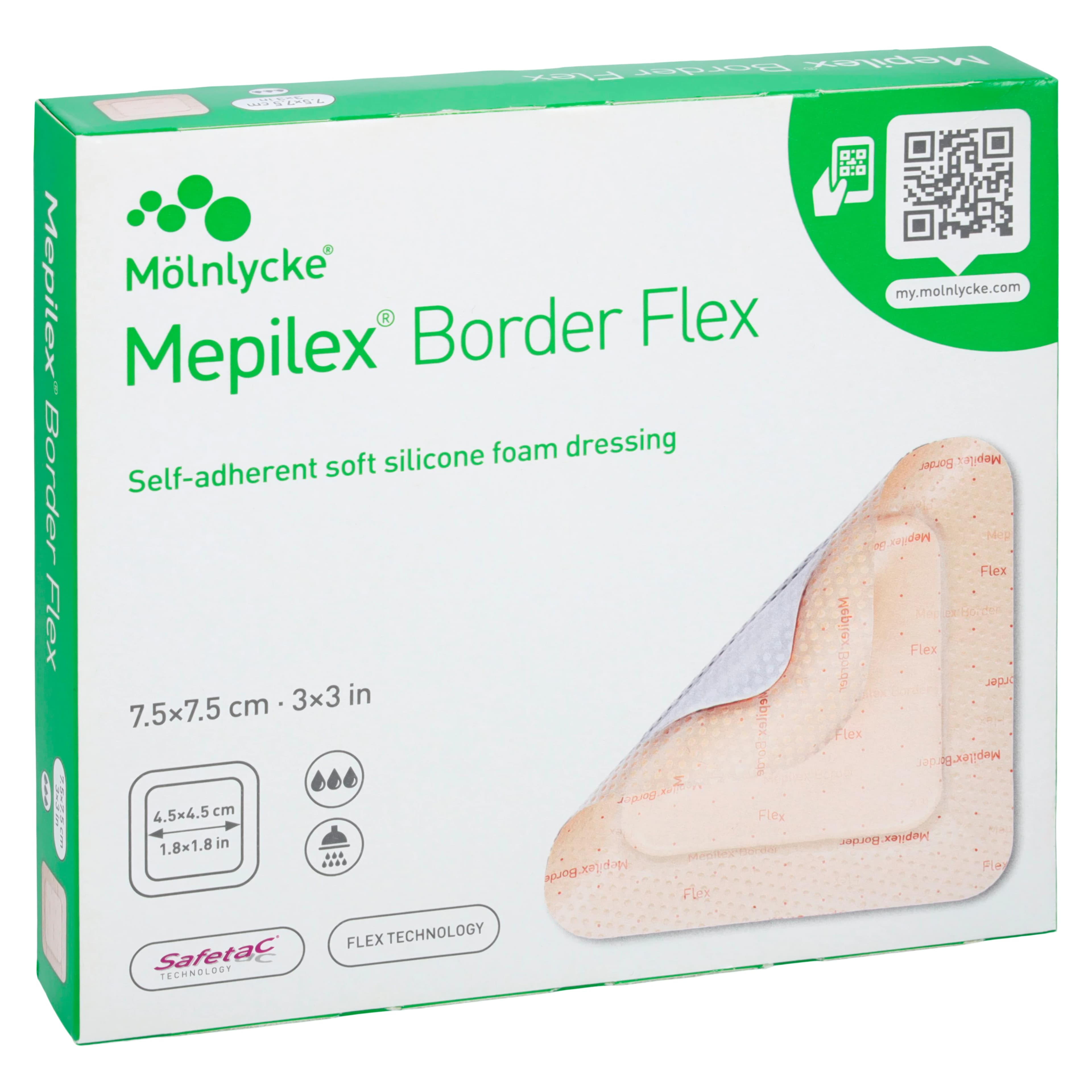 Mepilex Border Flex Silicone Foam Dressing, 3x3 inch, 5-Layer, Sterile, Square, Bordered, Self-Adherent, Absorbent - Dressing Wnd Mepilex Brdr Flex - Image 1
