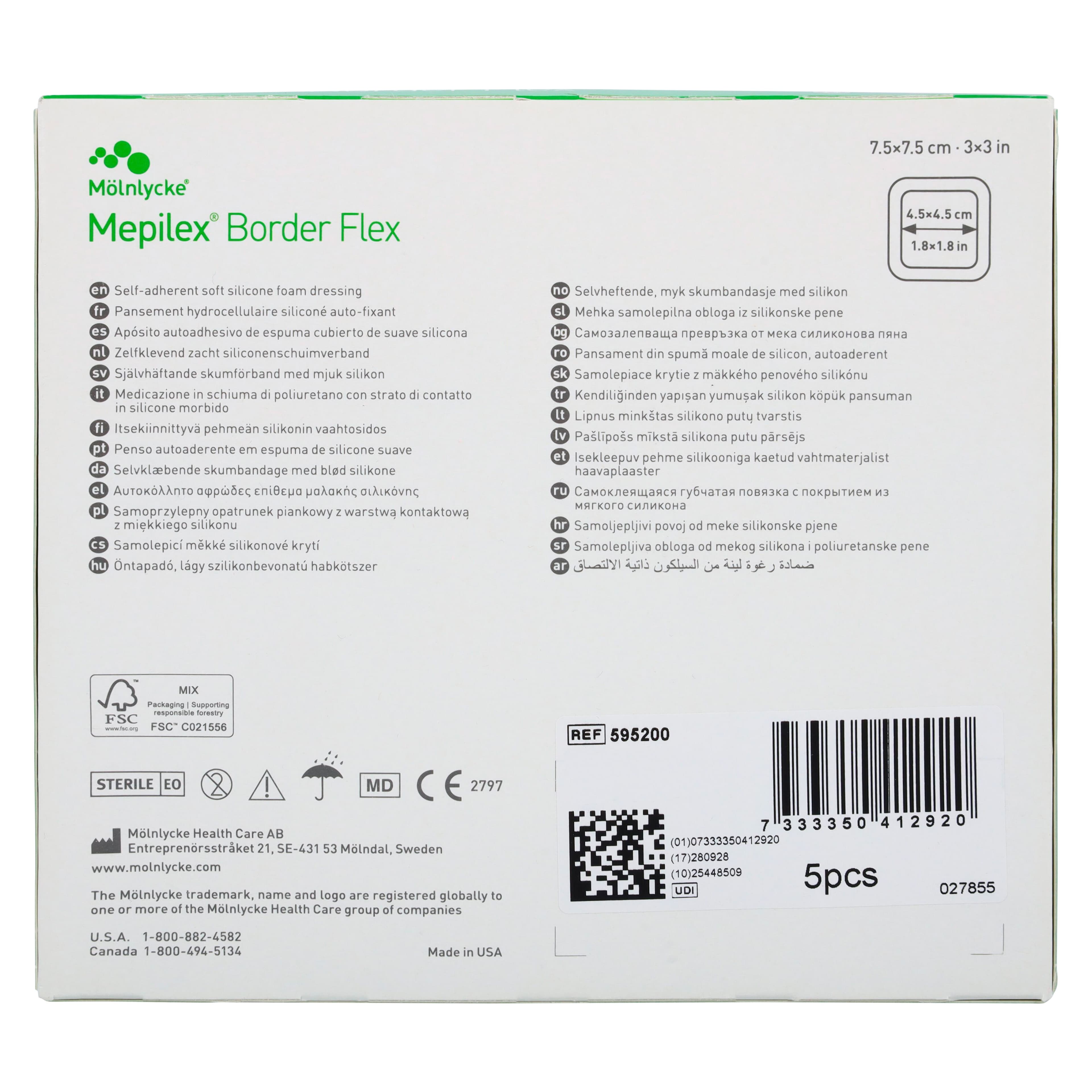Mepilex Border Flex Silicone Foam Dressing, 3x3 inch, 5-Layer, Sterile, Square, Bordered, Self-Adherent, Absorbent thumbnail 2