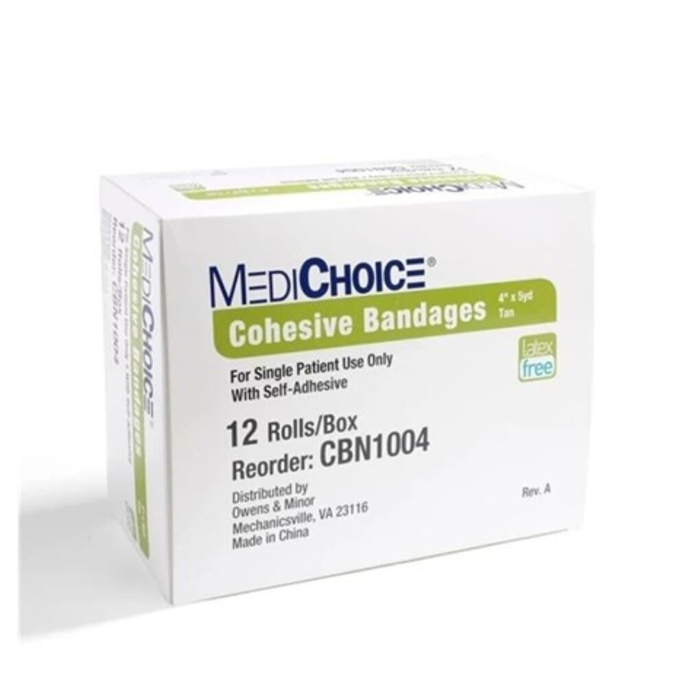 MediChoice Cohesive Bandage, 4" x 5 yd, Tan, Non-Sterile, 12/Box - Bandage Cohesv LF NS Tan - Image 1