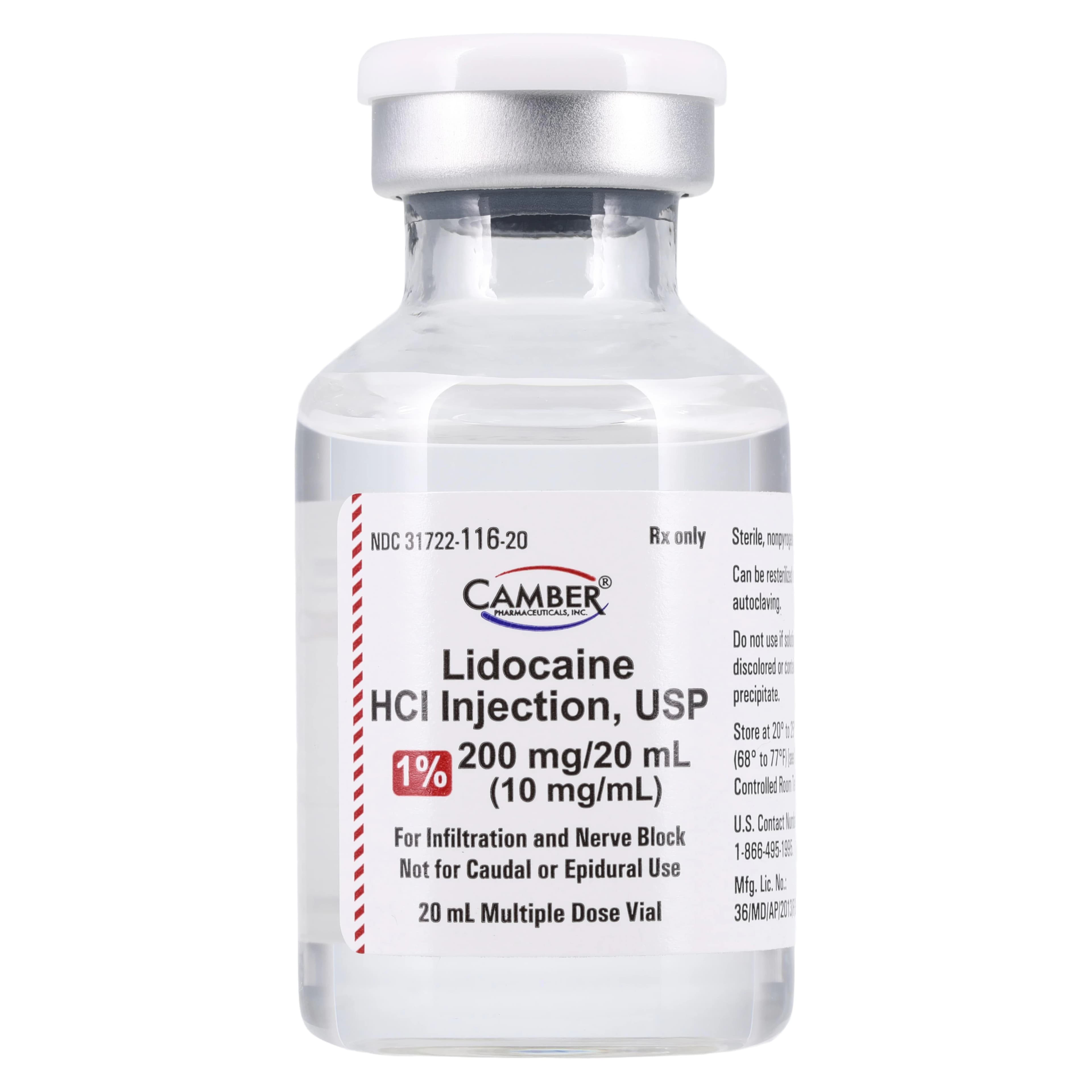 Lidocaine HCl Injection 1% MDV 20mL, Camber Pharmaceuticals - Lidocaine HCl Inj MDV 20mL - Image 1