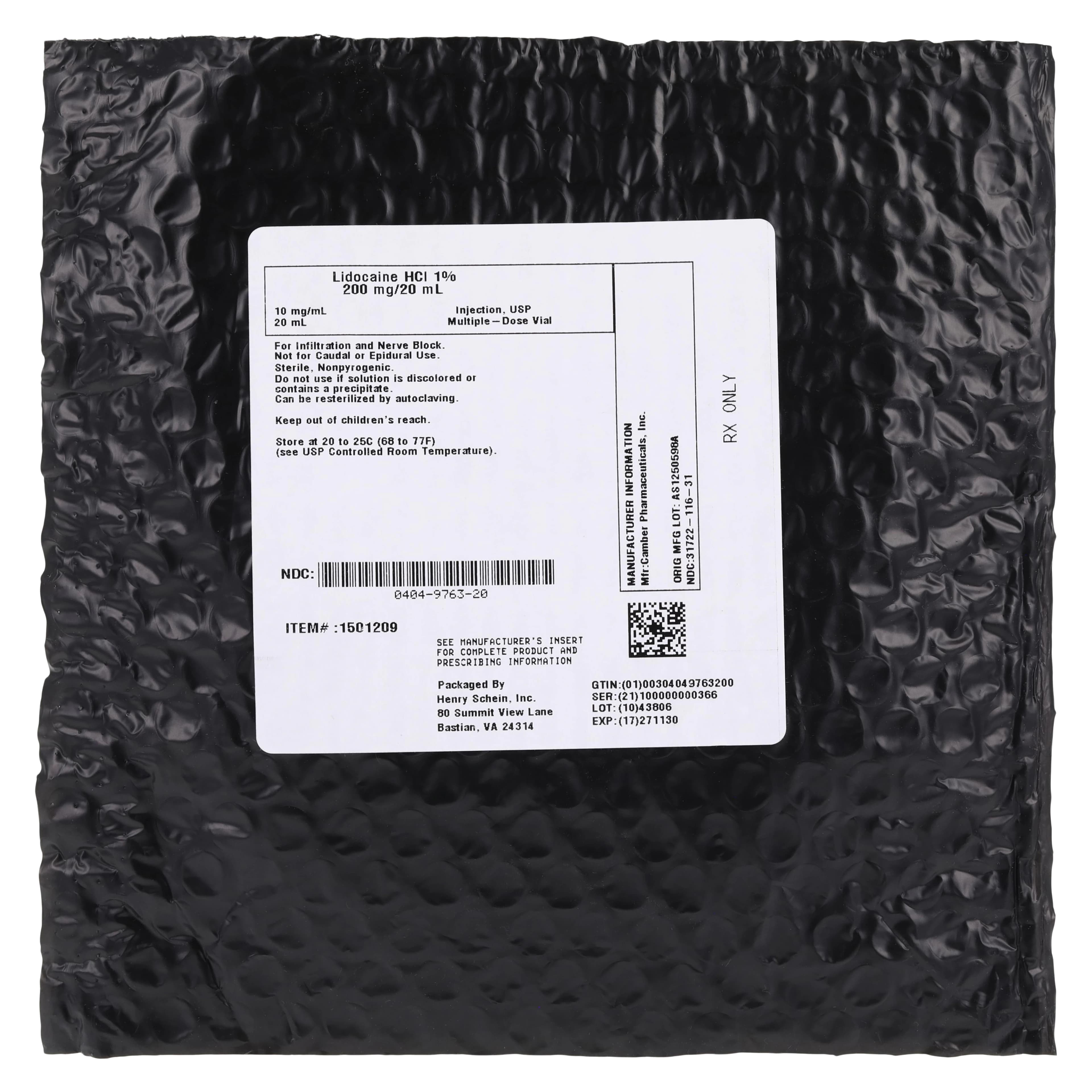 Lidocaine HCl Injection 1% MDV 20mL, Camber Pharmaceuticals thumbnail 4