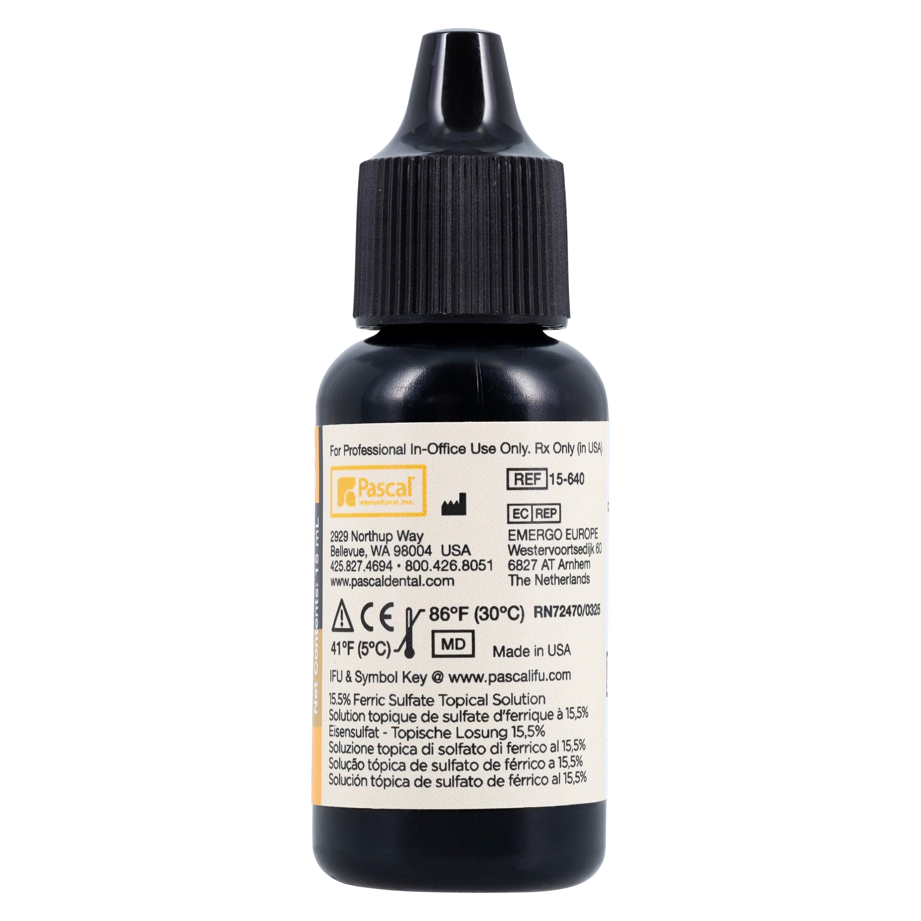 Pascal Retrax FS Hemostatic Solution, 15.5% Ferric Sulfate, Unflavored, 15 mL Bottle, 15-640 thumbnail 3