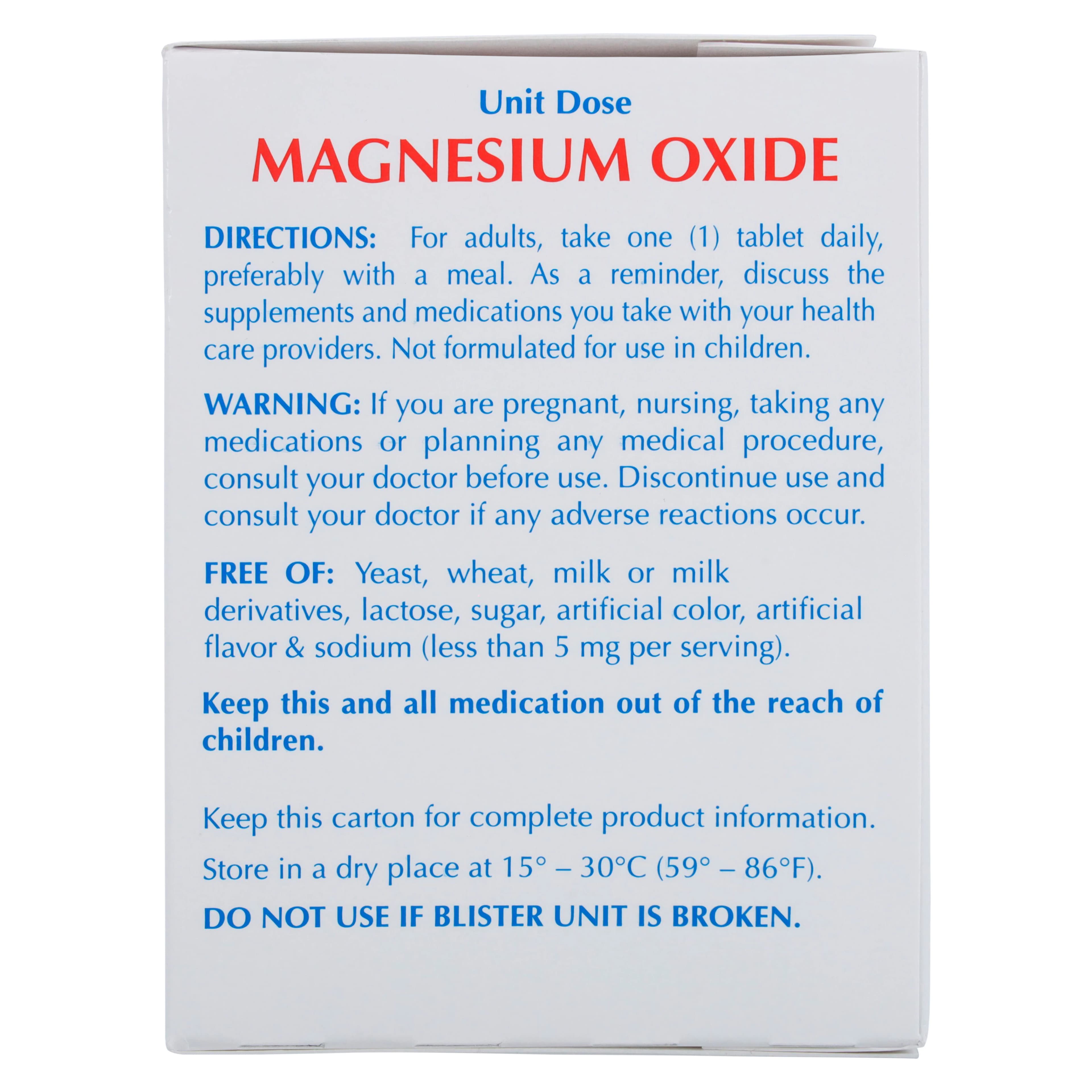 Major Pharmaceuticals Magnesium Oxide Tablets 400 mg, Unit Dose 10x10, 100 Tablets/Package thumbnail 3