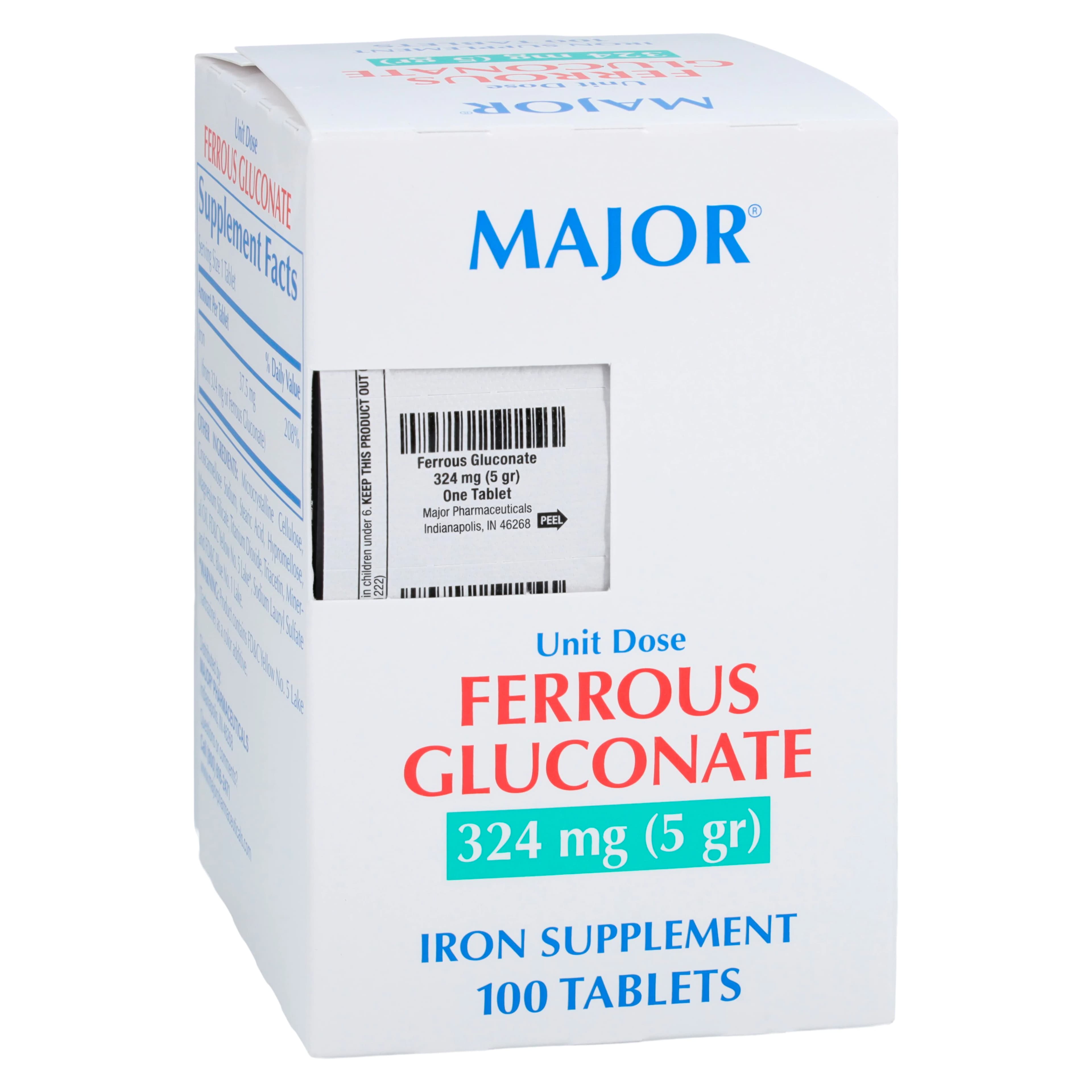Ferrous Gluconate Tablets 300 mg, Unit Dose, 100 Tablets (10x10), Major Pharmaceuticals - Ferrous Gluconate Tablet UD - Image 1