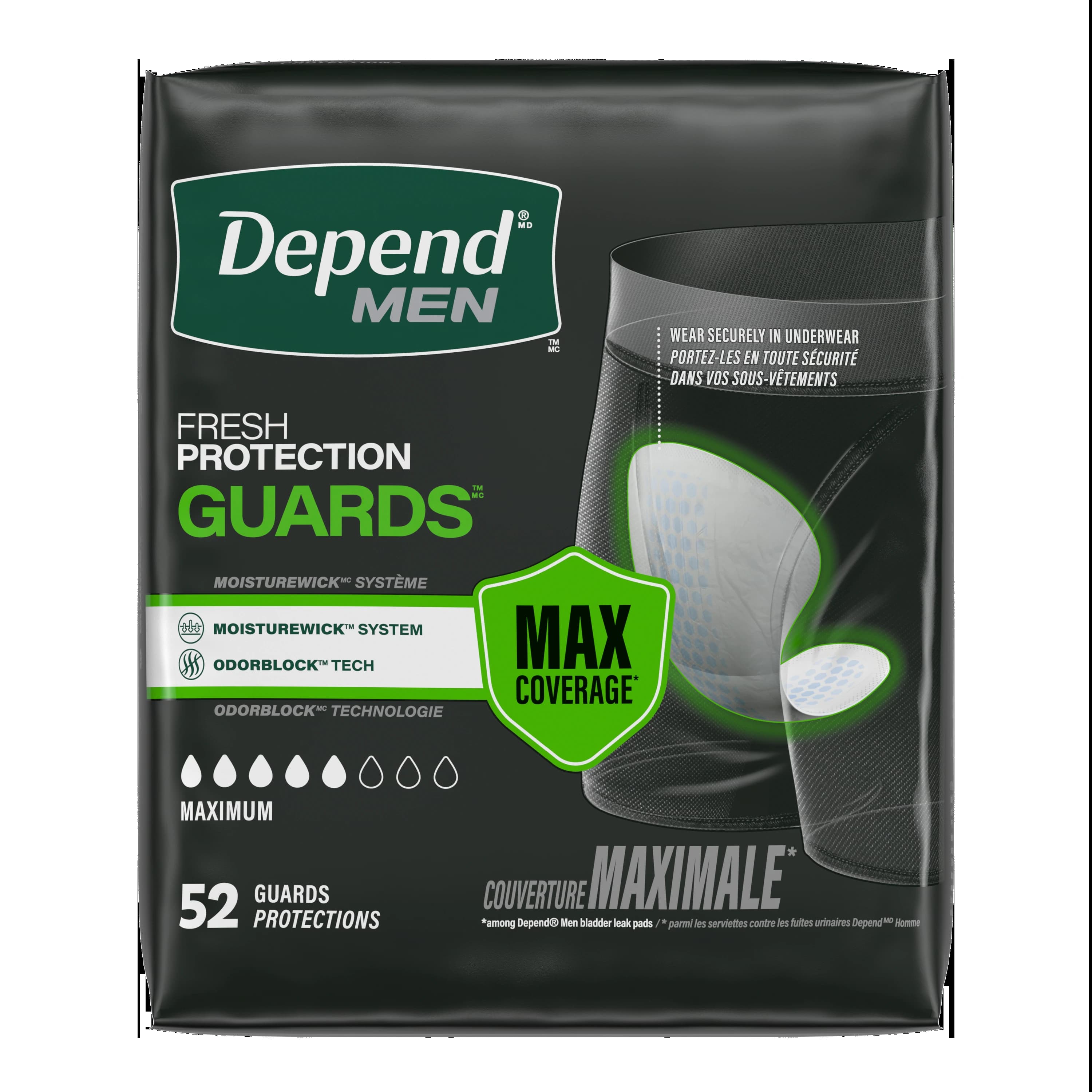Depend Men Max Absorb Guard, High Absorbency, 5-1/2" x 12", 2x52/Case - Depend Men Max Absorb Guard - Image 1