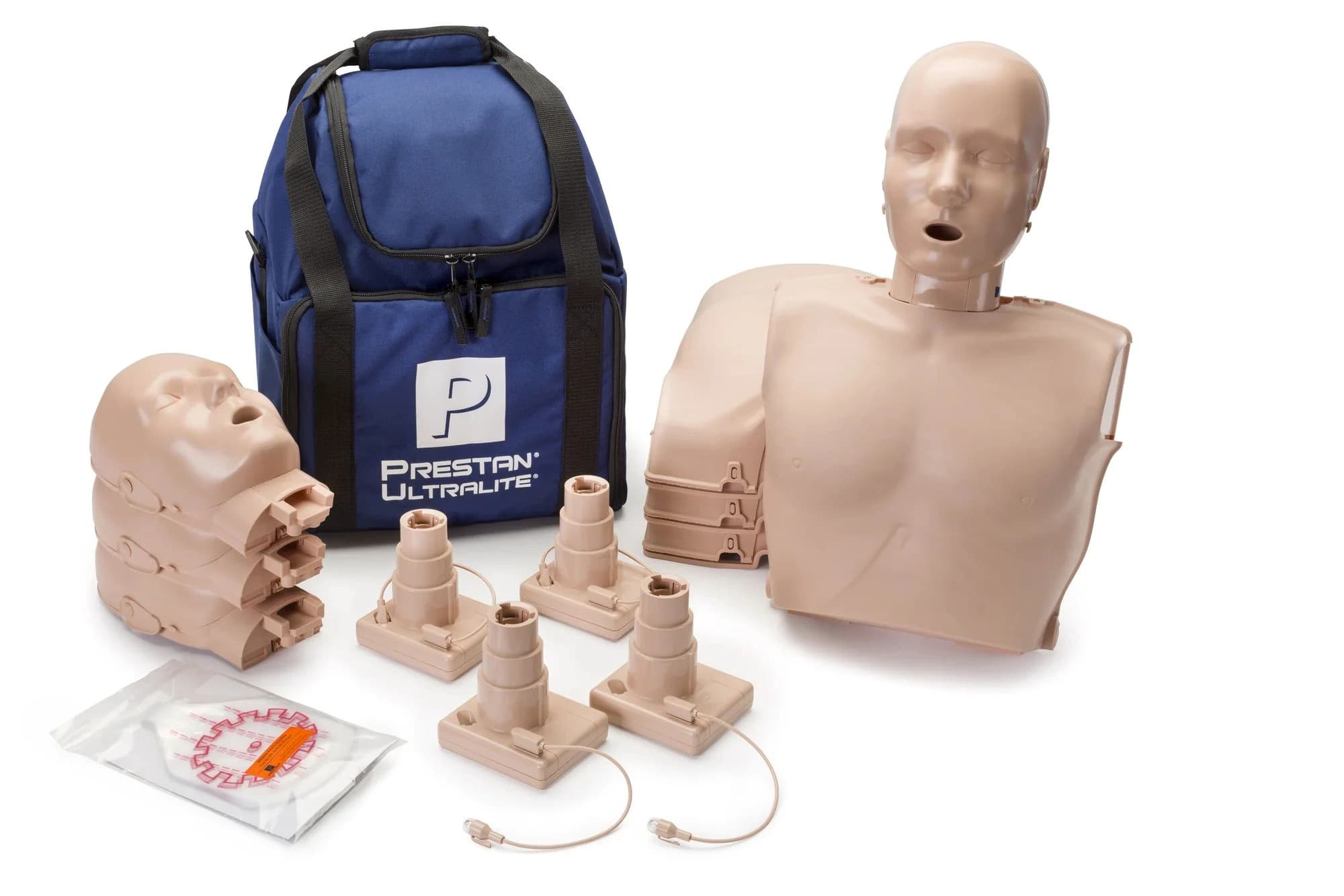Prestan Ultralite CPR Manikin Kit with CPR Feedback, Medium Skin, 4-Pack with Face-Shield/Lung Bags and Carry Bag - UL Mkn w/CPR Fdbk Pk 4 Med - Image 1