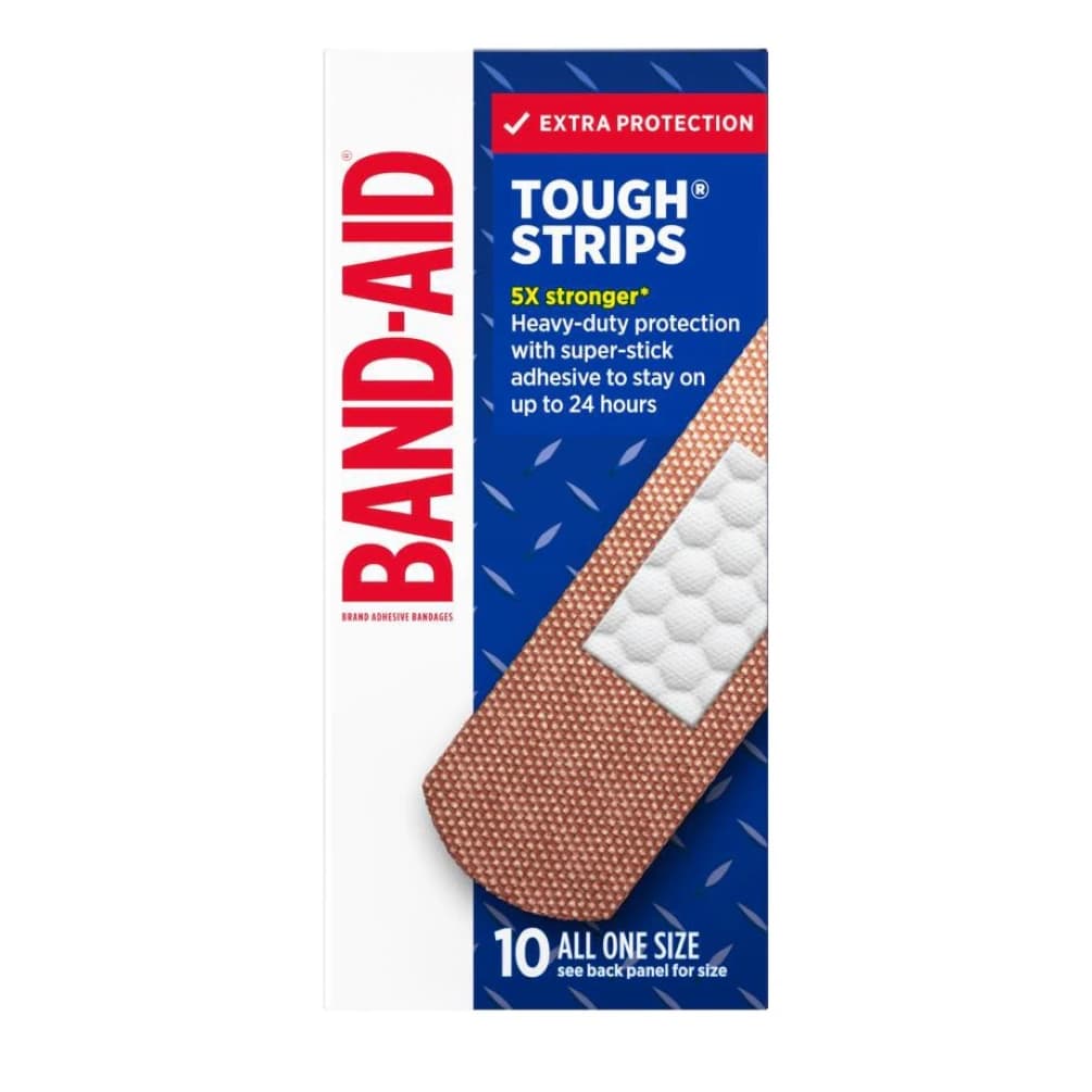 Band-Aid Tough-Strips Adhesive Bandage, Fabric, One Size, Tan, Sterile, 10/Box - Band-Aid Tough Strips - Image 1