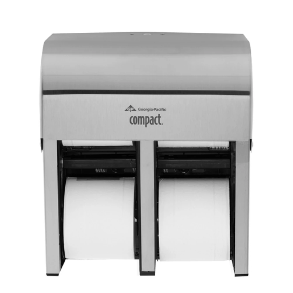 Georgia Pacific Compact Quad Toilet Tissue Dispenser, Stainless Steel, Wall Mount, Key Lock, for Coreless High Capacity Rolls, 1/Case, GP# 19371/19372/1937300/19374/19375 - Dispenser Toilet Paper 4-Roll - Image 1