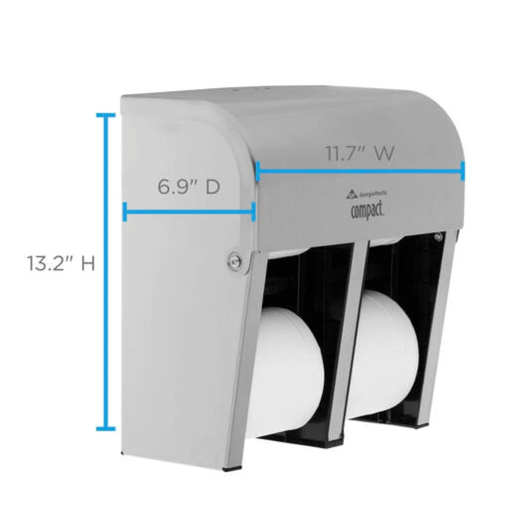 Georgia Pacific Compact Quad Toilet Tissue Dispenser, Stainless Steel, Wall Mount, Key Lock, for Coreless High Capacity Rolls, 1/Case, GP# 19371/19372/1937300/19374/19375 thumbnail 2