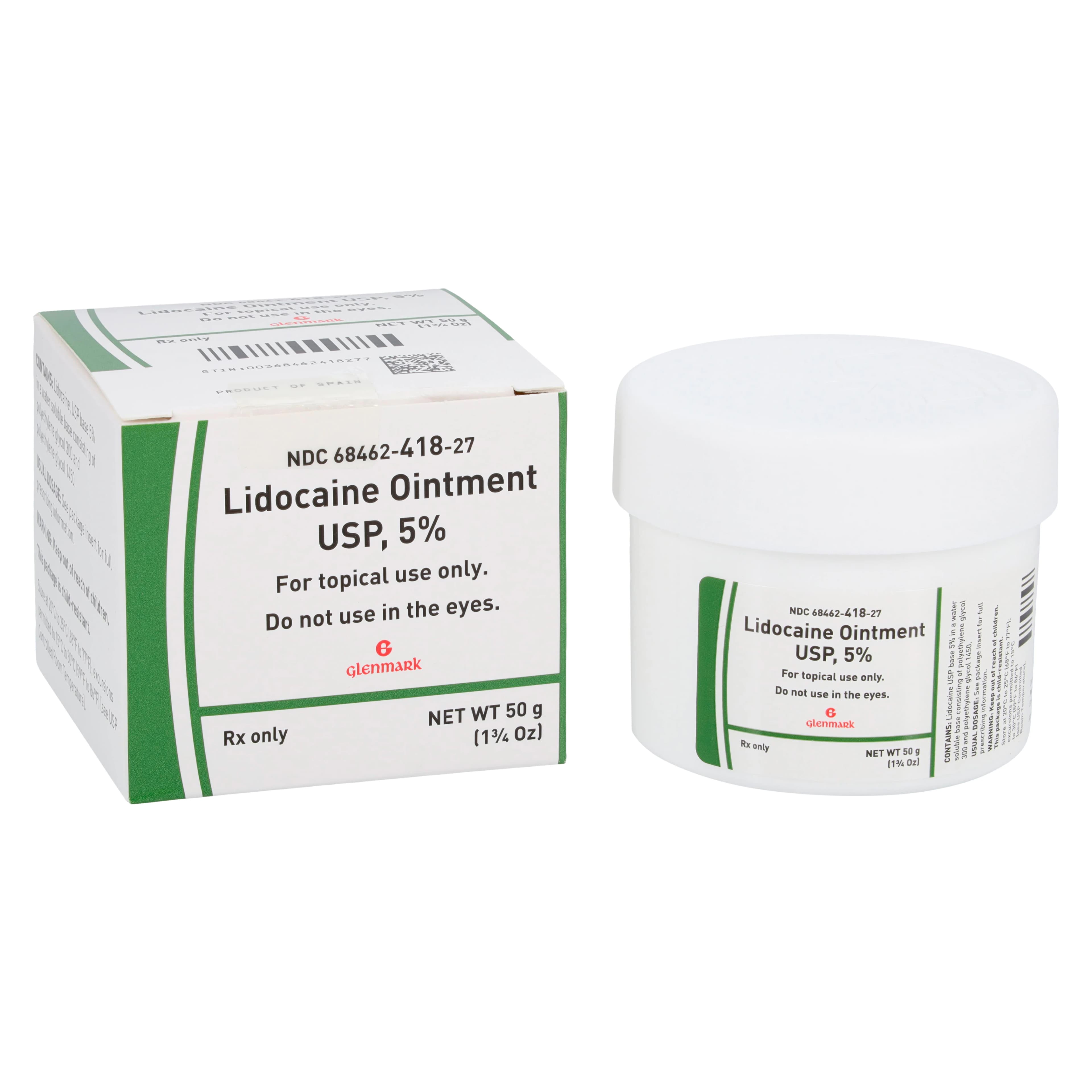 Lidocaine Ointment 5%, 50g Jar, Glenmark Pharmaceuticals - Lidocaine Ointment - Image 1