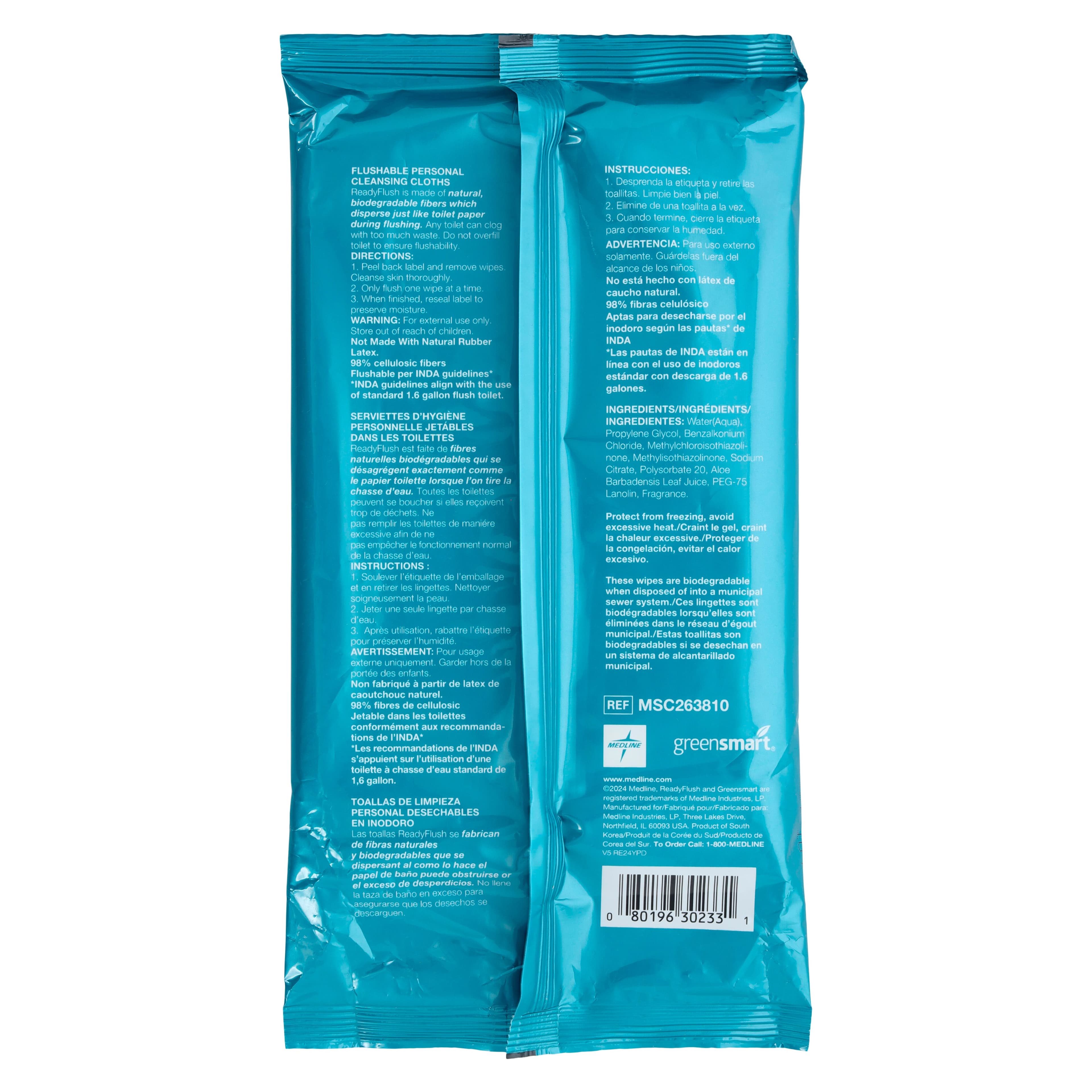 Medline ReadyFlush Flushable Wet Wipes, Scented, 8x10", 1/Package thumbnail 2