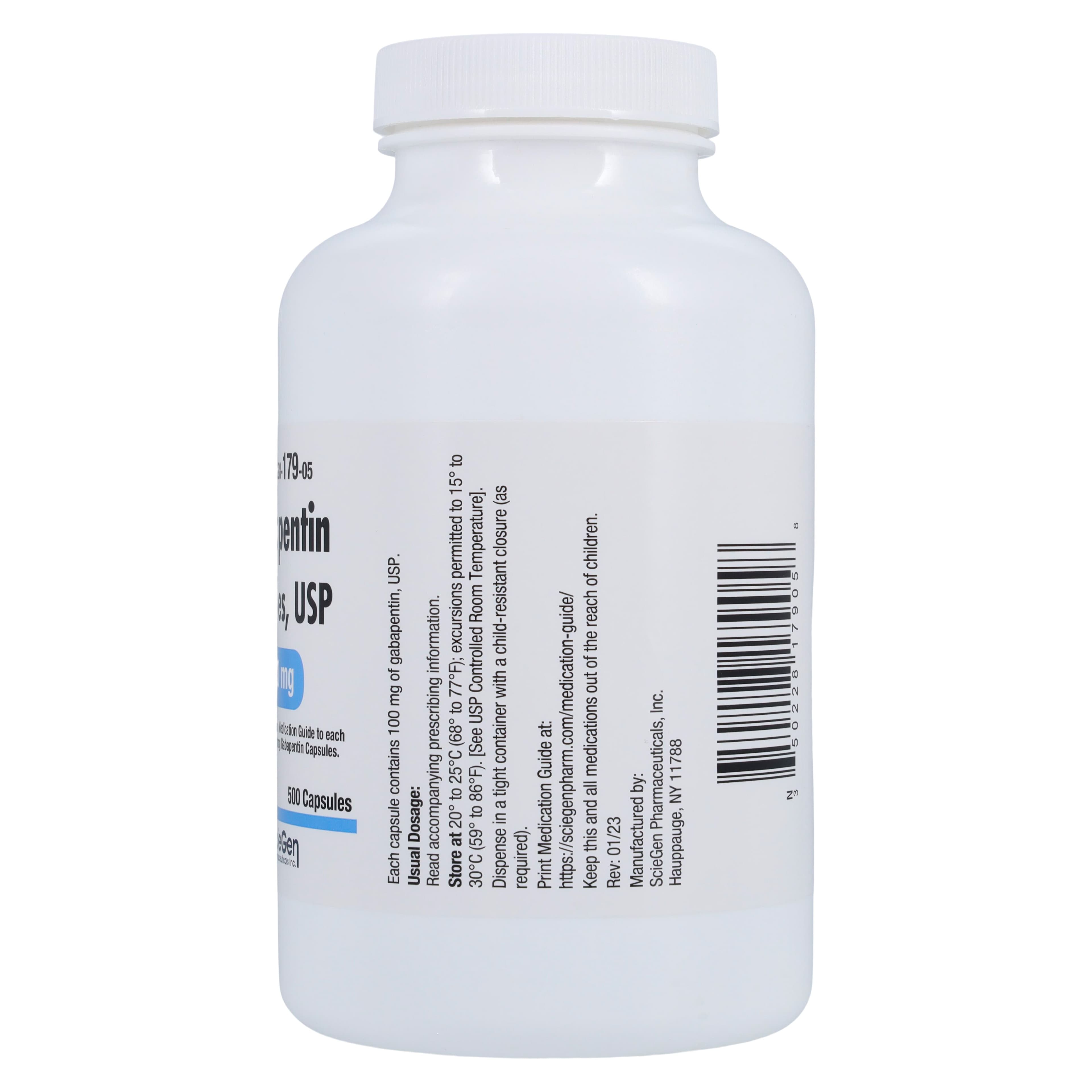 Gabapentin Capsules 100mg, 500/Bottle, Sciegen Pharmaceuticals thumbnail 2