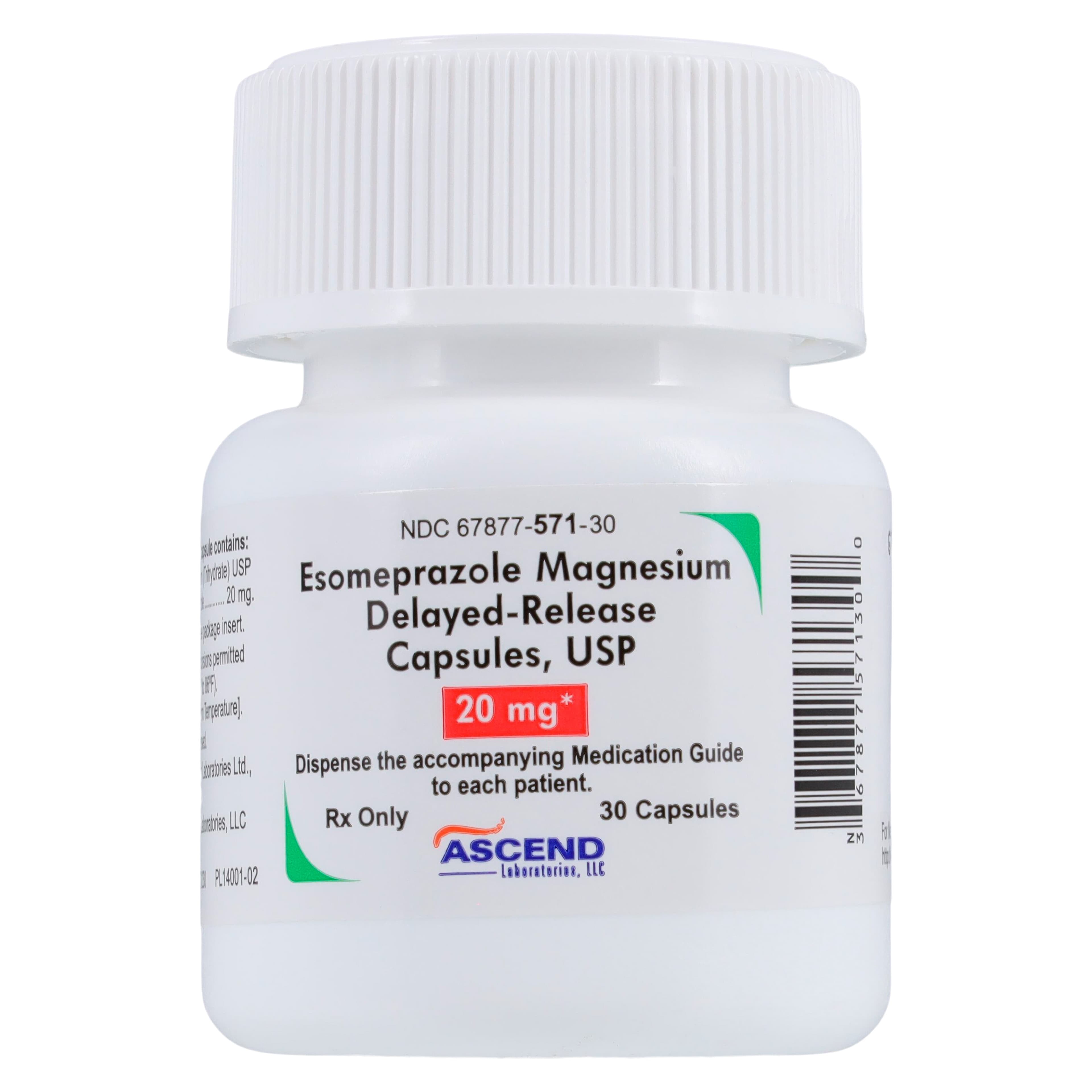 Esomeprazole Magnesium DR Capsules, 20mg, 30/Bottle, Ascend Laboratories - Esomeprazole Magnesium DR Caps - Image 1
