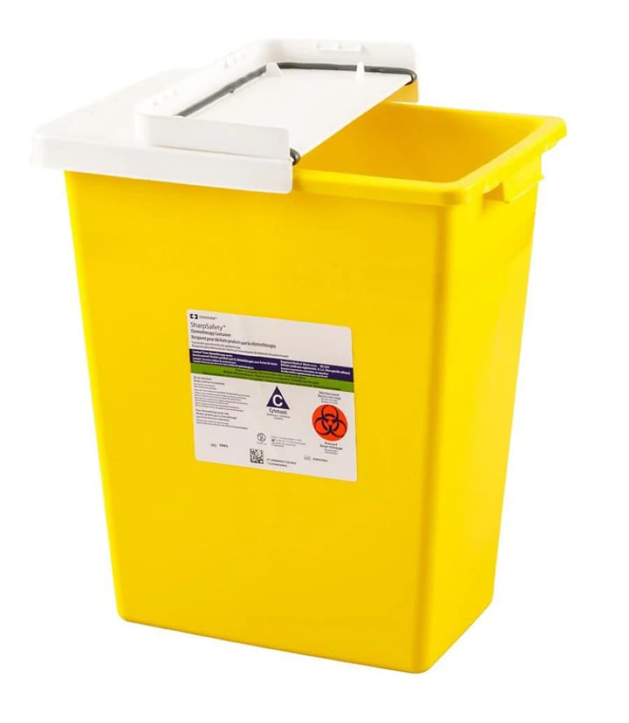 Cardinal Health Chemotherapy Sharps Container, 8 Gallon, Yellow, Hinged Lid, Polypropylene, 11 x 15.5 x 17.75 in thumbnail 2