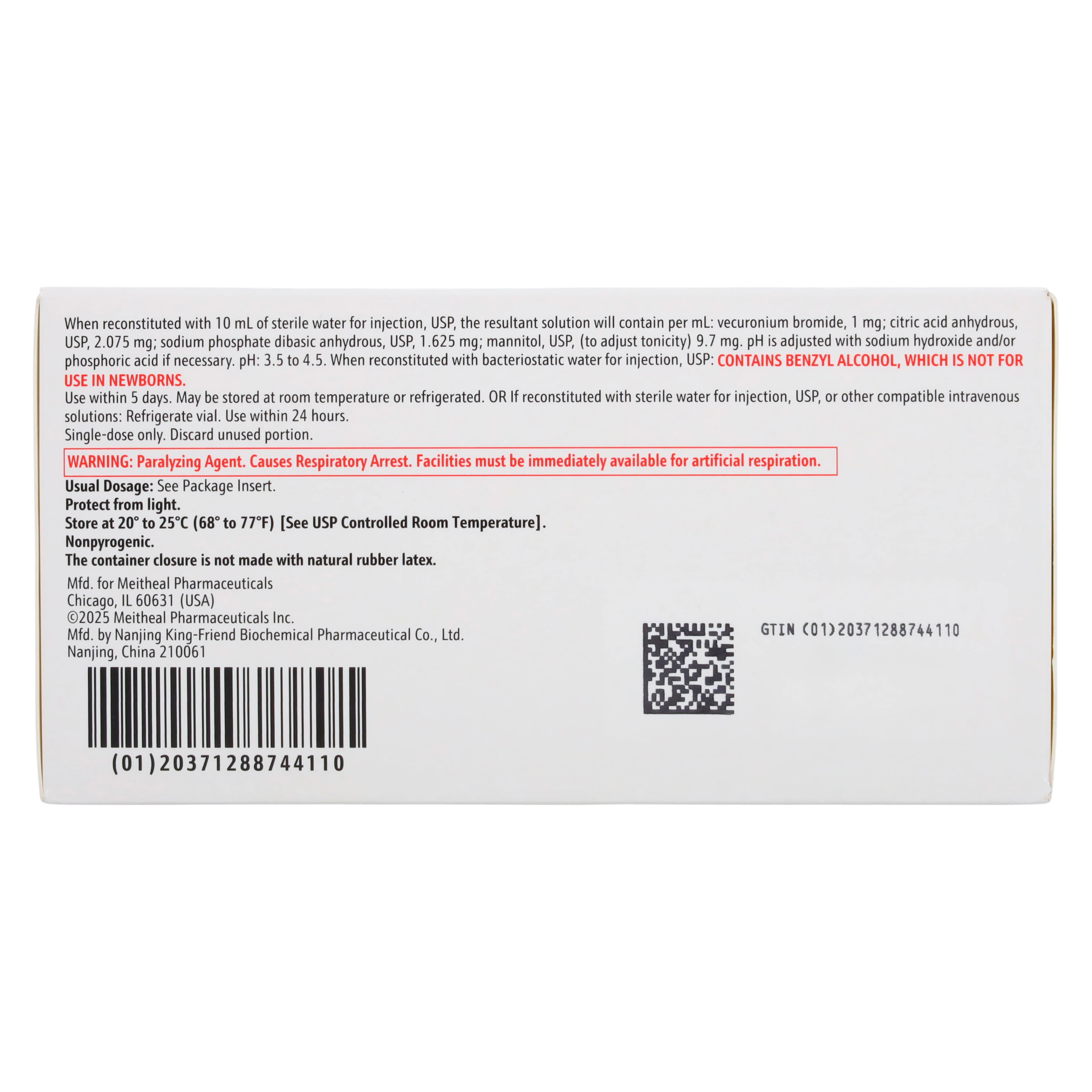 Vecuronium Bromide Injection 10mg/mL SDV, 10/Package, Meitheal Pharmaceuticals thumbnail 6