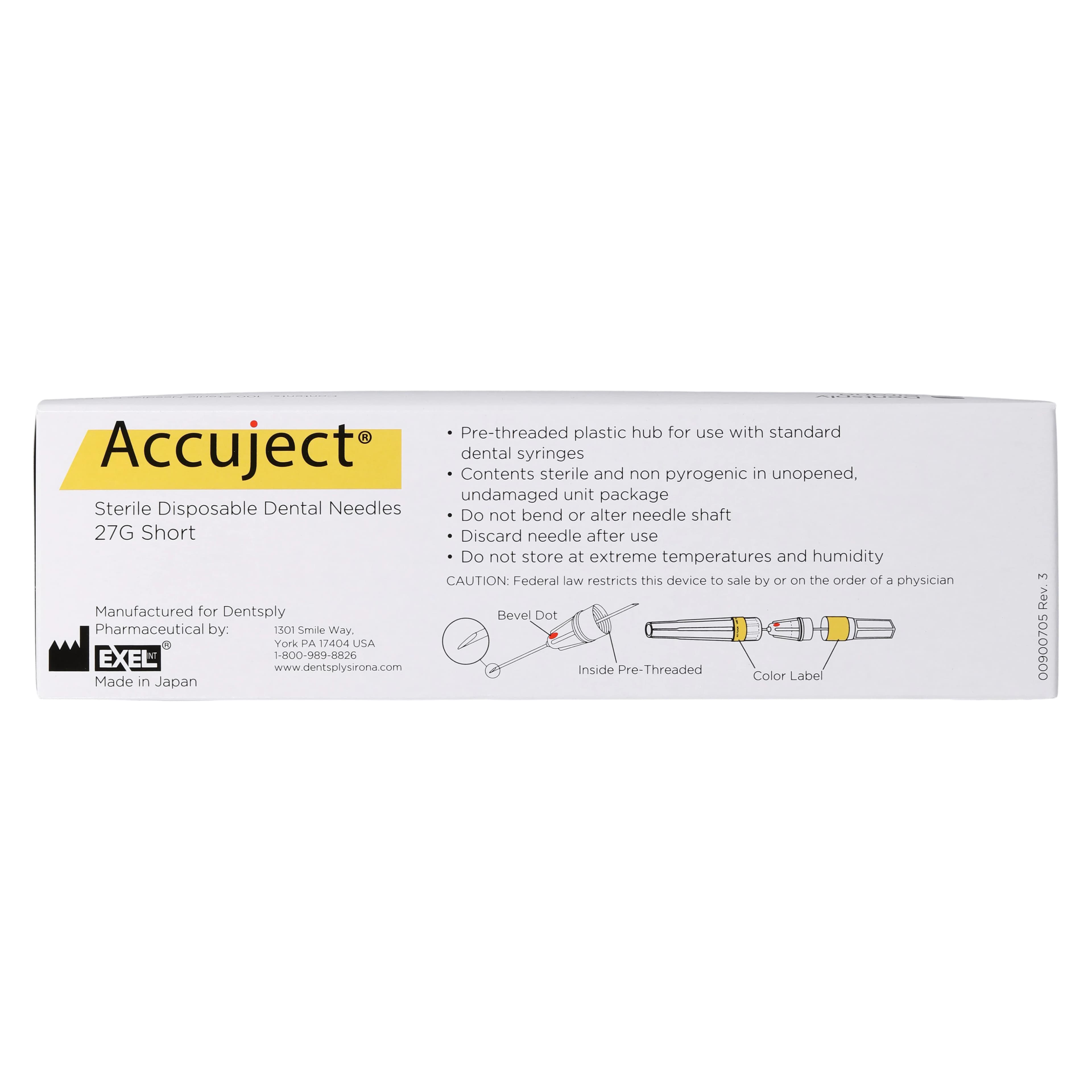 Accuject Disposable Dental Needles, Plastic Hub, 27 Gauge, Short (21mm), Yellow, Sterile, 100/Box, 900705 thumbnail 7