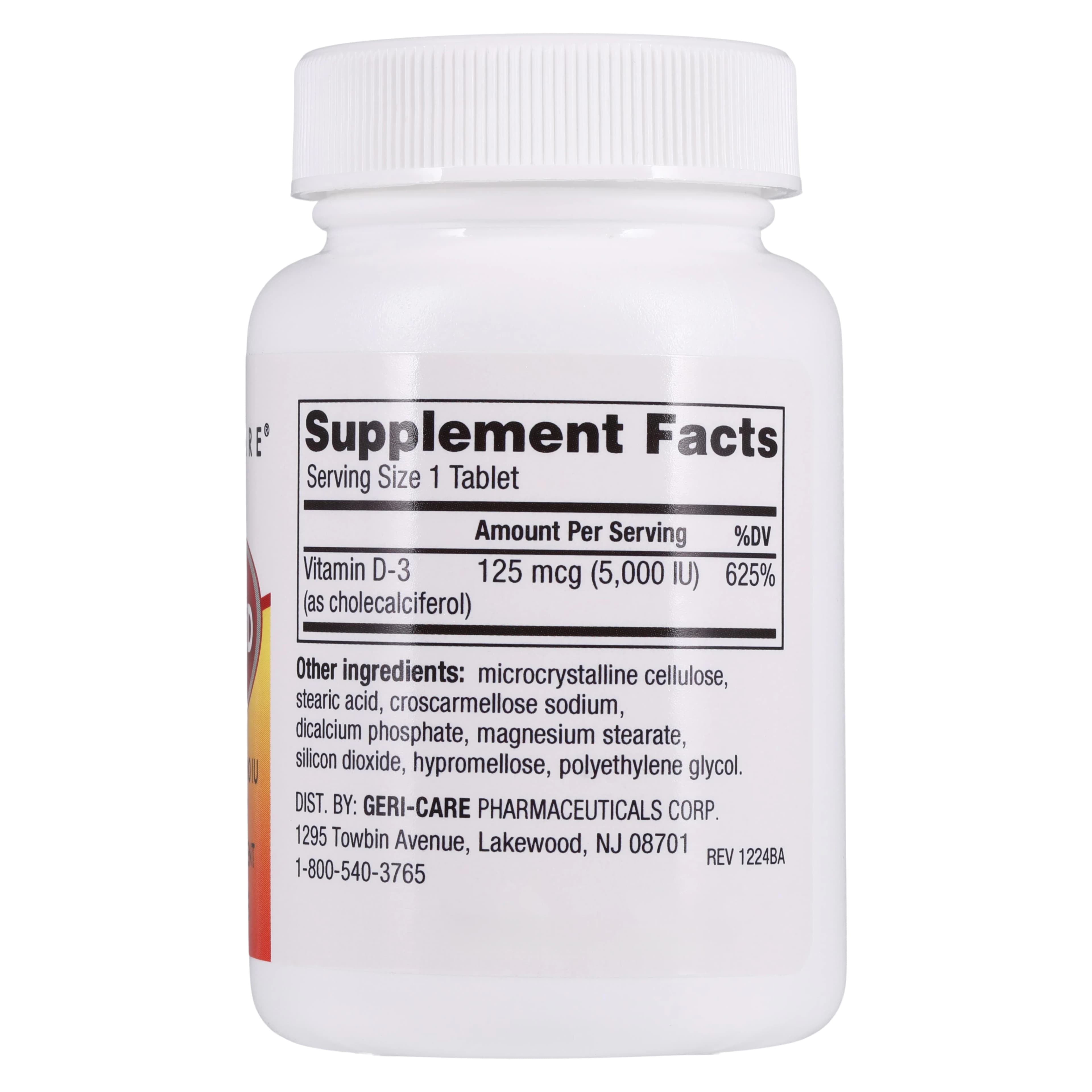 Geri-Care Vitamin D3 Tablets, 125 mcg (5000 IU), 100 Count Bottle thumbnail 2