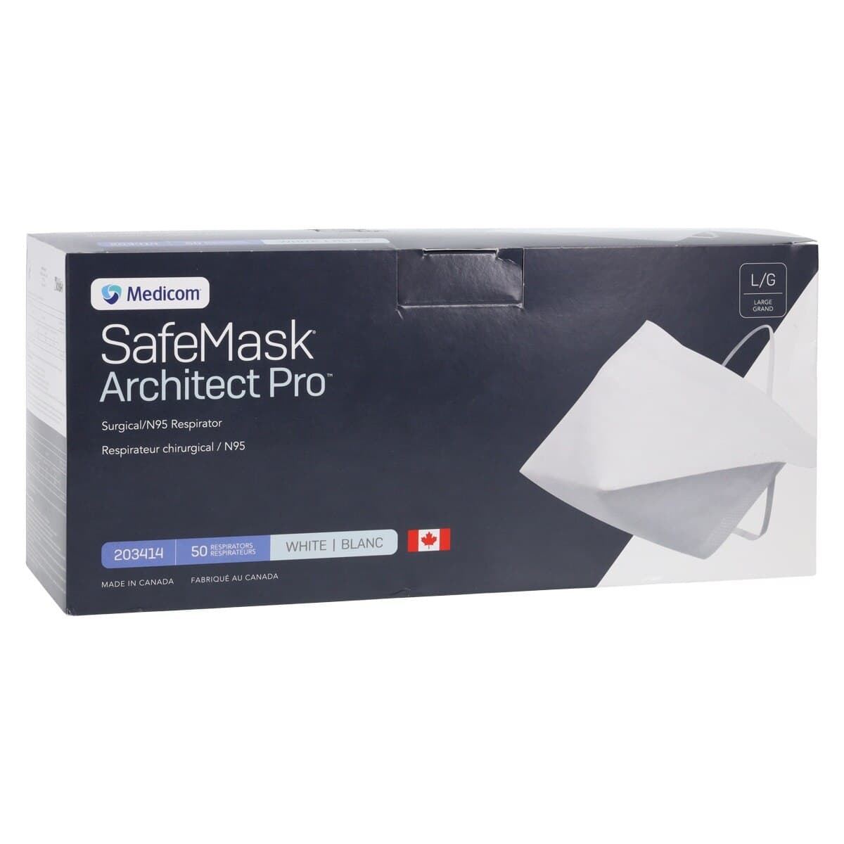 SafeMask Architect Pro N95 Respirator Mask, ASTM F2100 Level 2, Large, White, 500/Case thumbnail 2