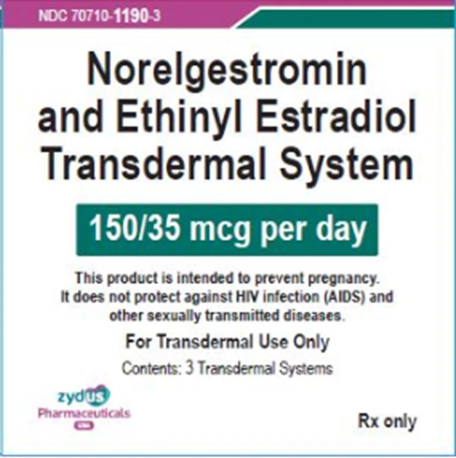 Norelgestromin/Ethinyl Estradiol Transdermal Patch 150/35mcg, 3 Patches per Carton, Zydus Pharmaceuticals - Norelgestromin/Ethinyl Patch - Image 1
