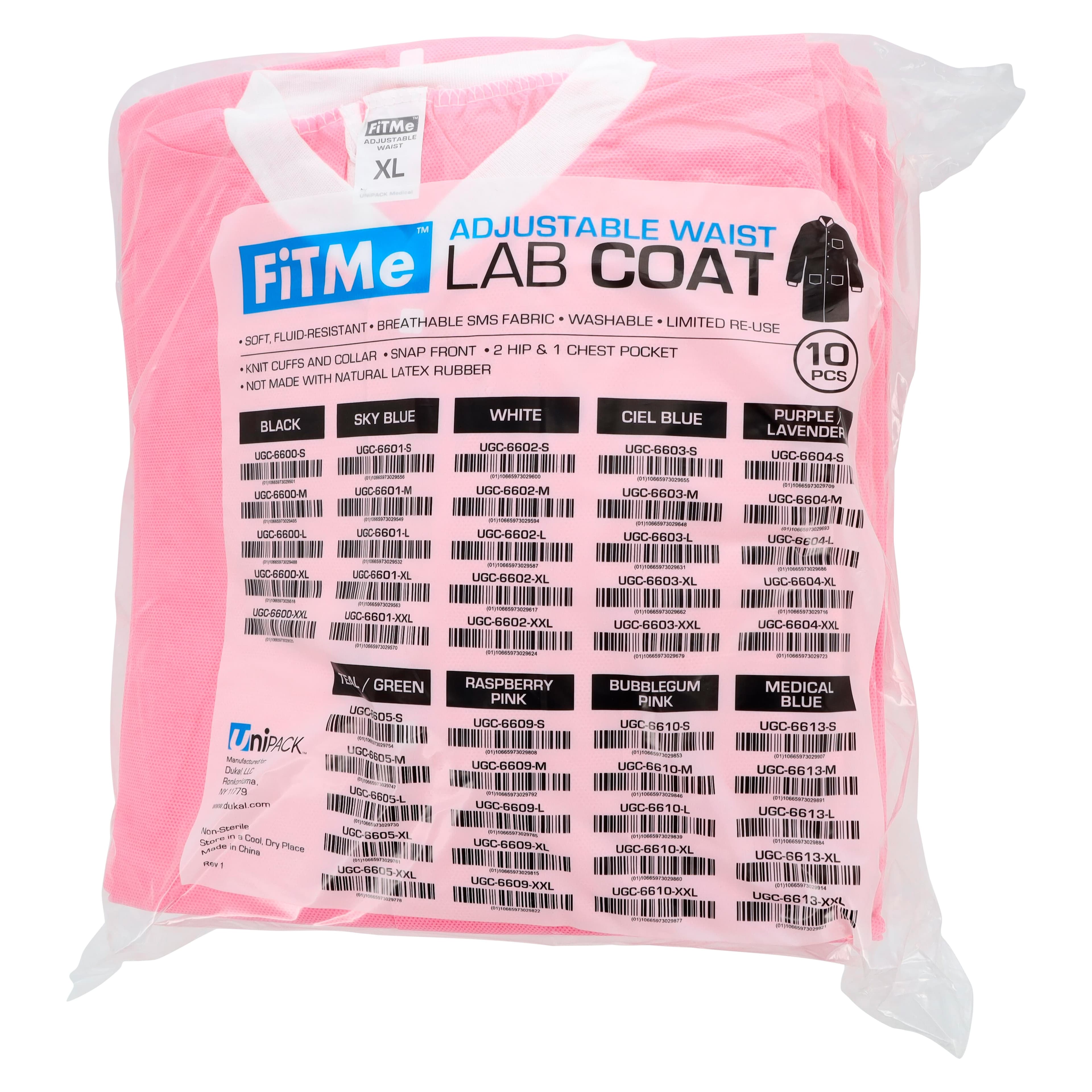 Dukal FitMe Lab Coat, Raspberry Pink, X-Large, 10/Pack, UGC-6609-XL thumbnail 8