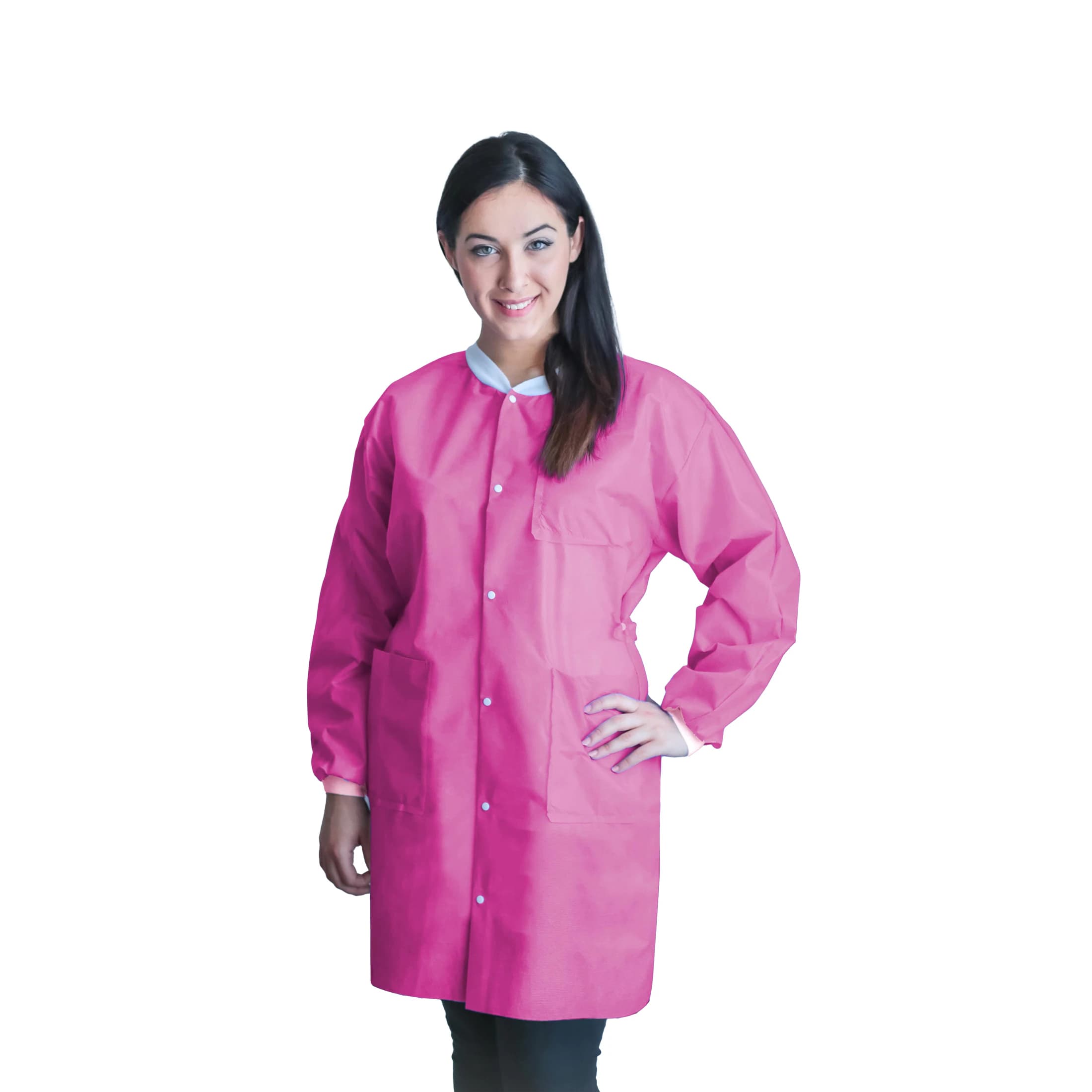 Dukal FitMe Lab Coat, Raspberry Pink, X-Large, 10/Pack, UGC-6609-XL thumbnail 2