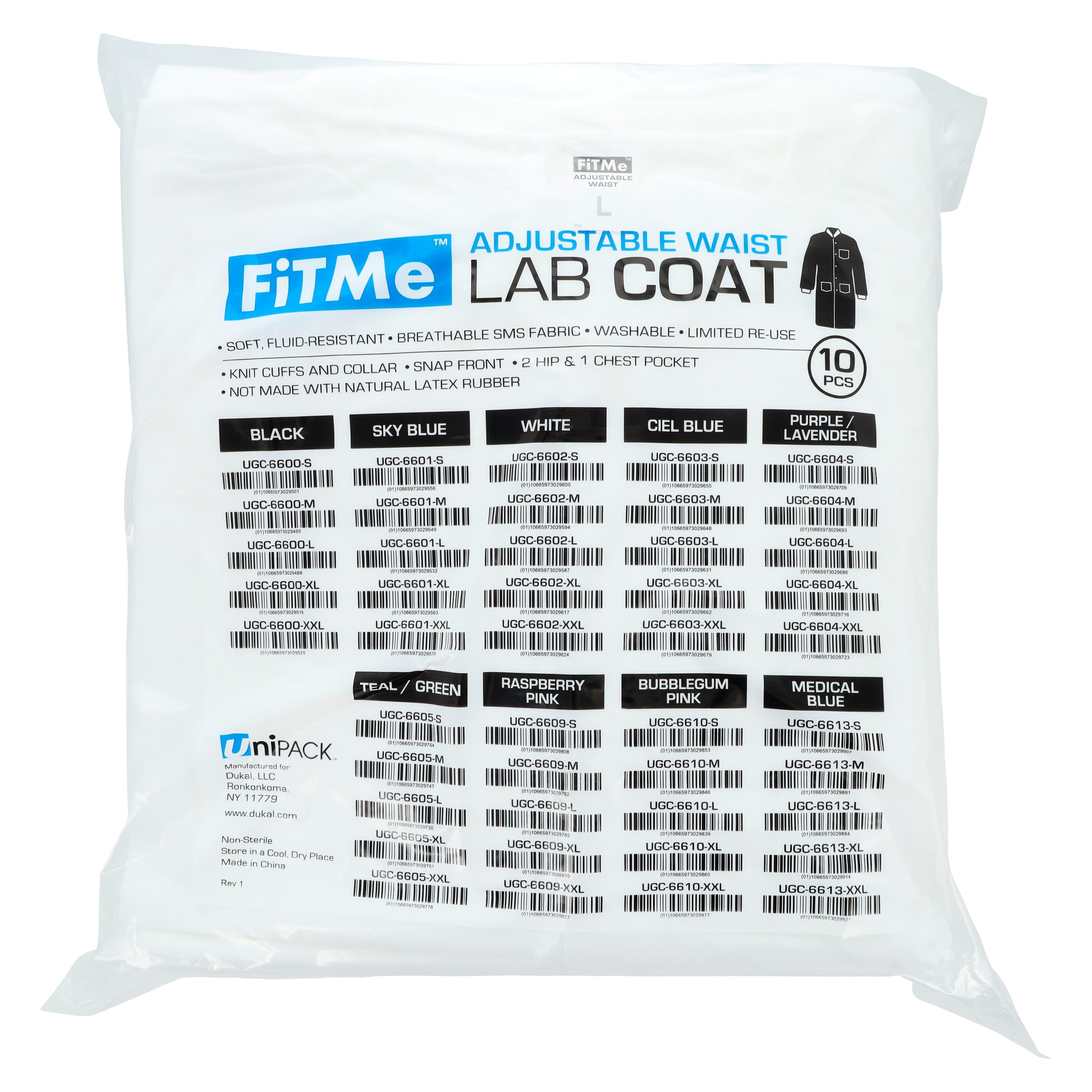 Dukal FitMe Lab Coat, White, Large, 10/Pack, UGC-6602-L thumbnail 8