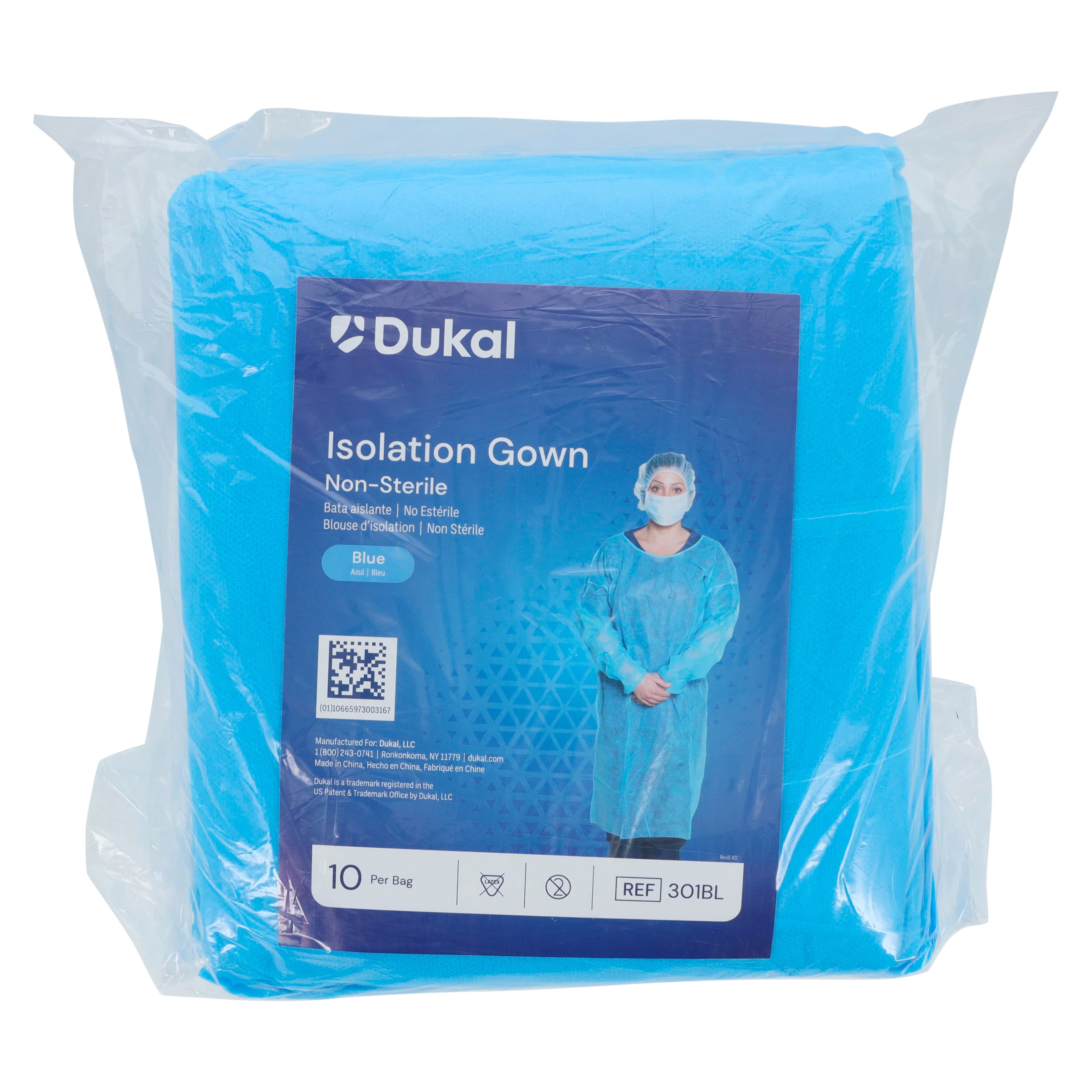 Dukal Isolation Gown, Blue, Non-Sterile, Elastic Cuff, 10/Pack, 301BL thumbnail 7