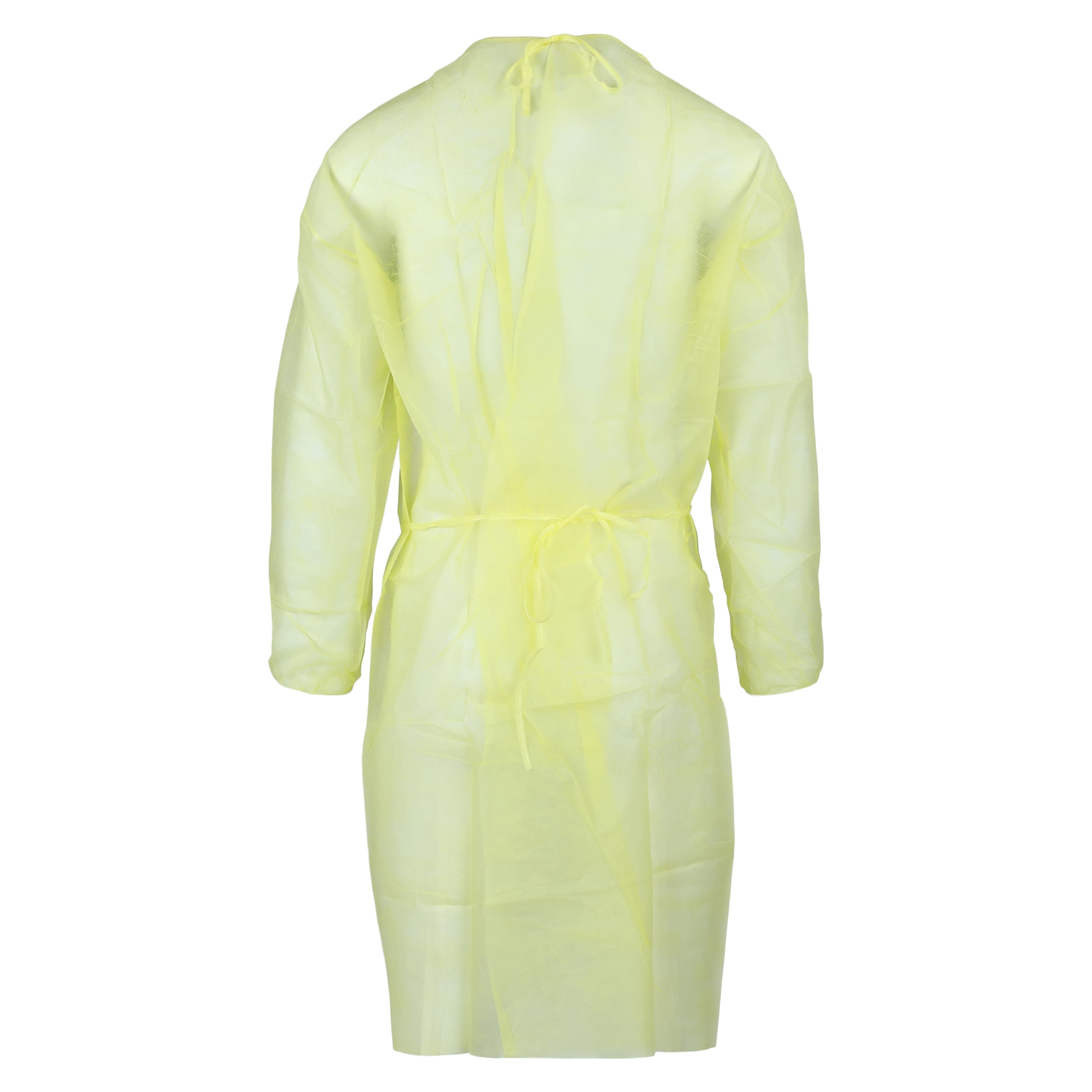 Dukal Isolation Gown, Spunbonded Polypropylene, One Size, Yellow, Non-Sterile, Waist/Neck Ties, Elastic Cuff, 10/Bag thumbnail 3