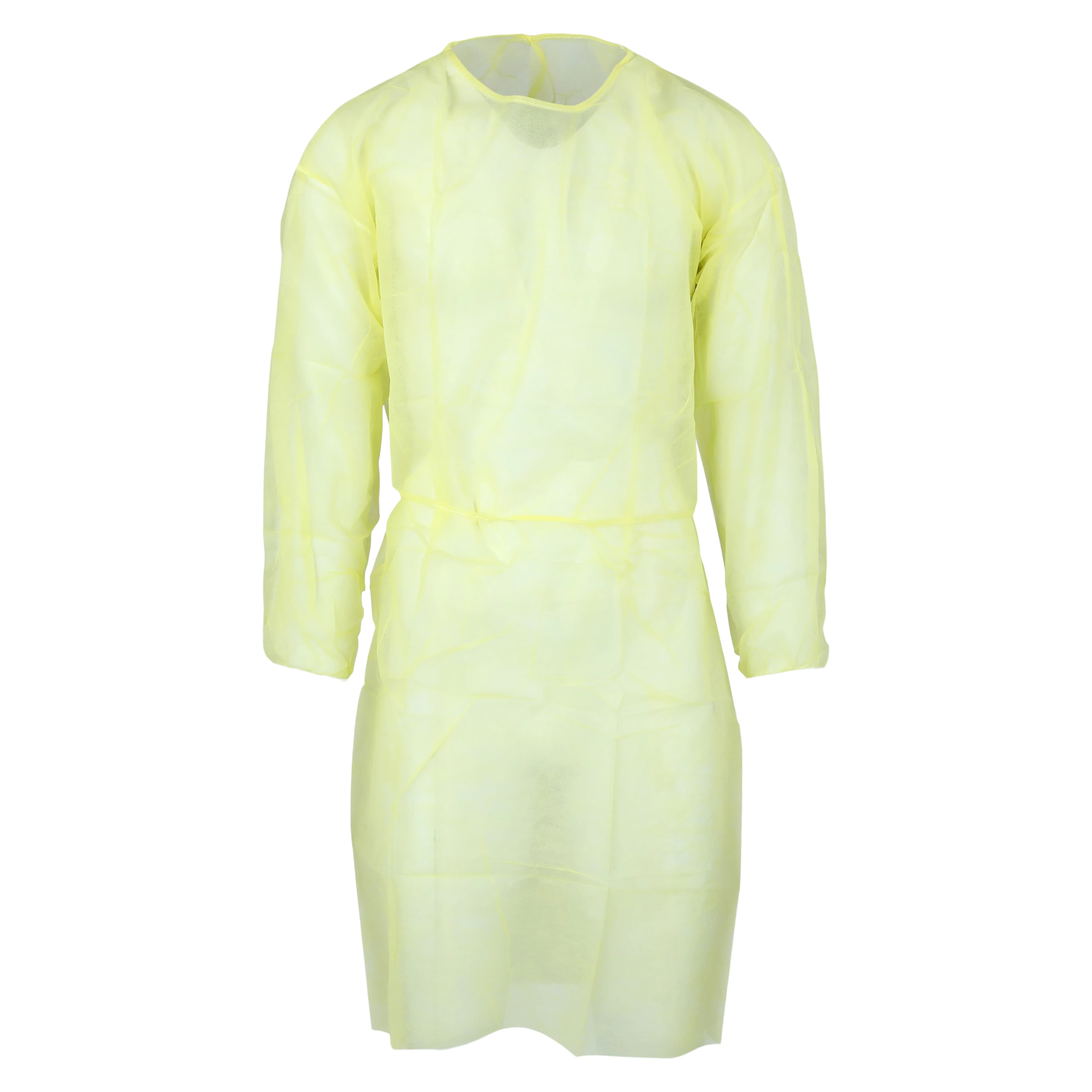 Dukal Isolation Gown, Spunbonded Polypropylene, One Size, Yellow, Non-Sterile, Waist/Neck Ties, Elastic Cuff, 10/Bag - Gown Isolation w/Cuff One Size - Image 1