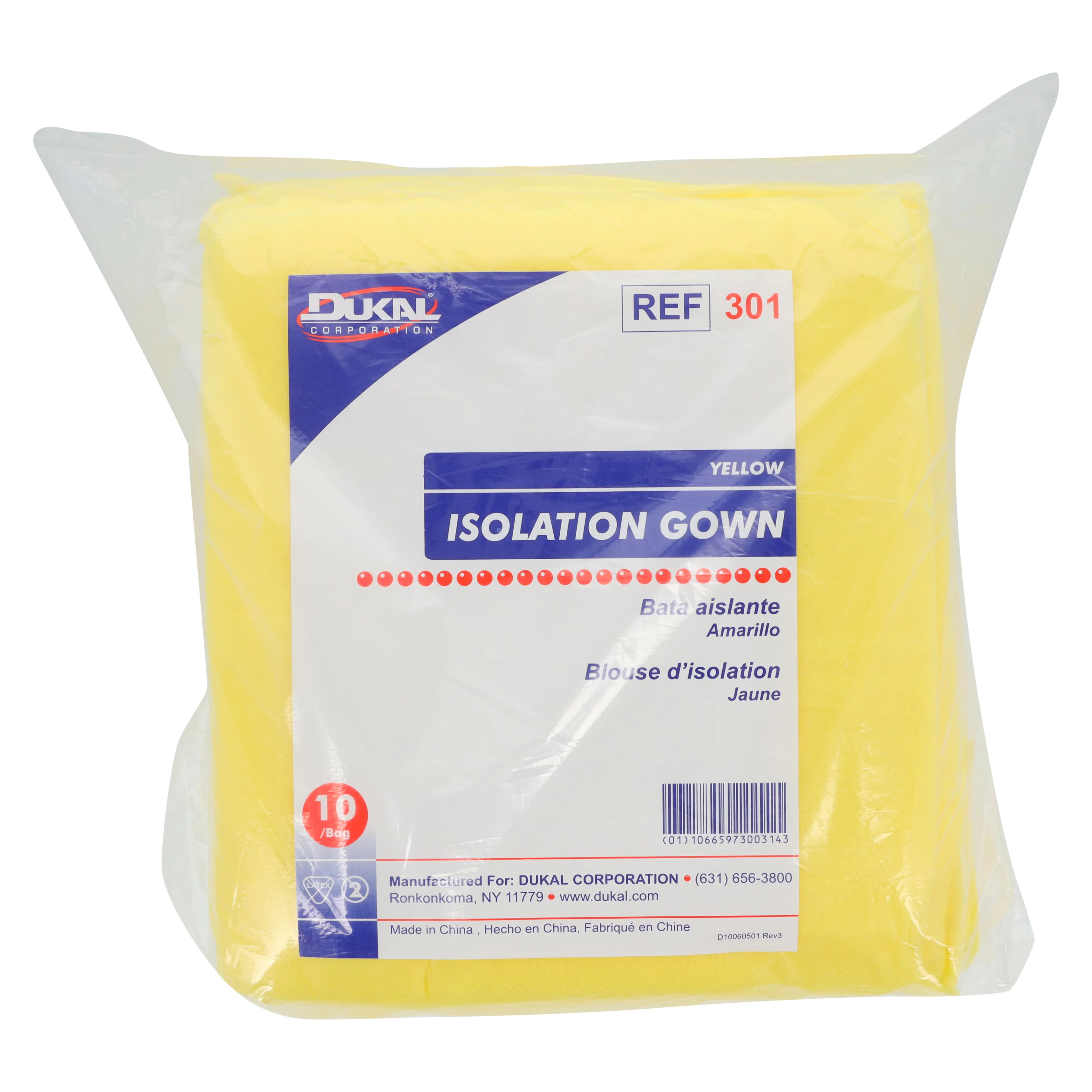 Dukal Isolation Gown, Spunbonded Polypropylene, One Size, Yellow, Non-Sterile, Waist/Neck Ties, Elastic Cuff, 10/Bag thumbnail 7
