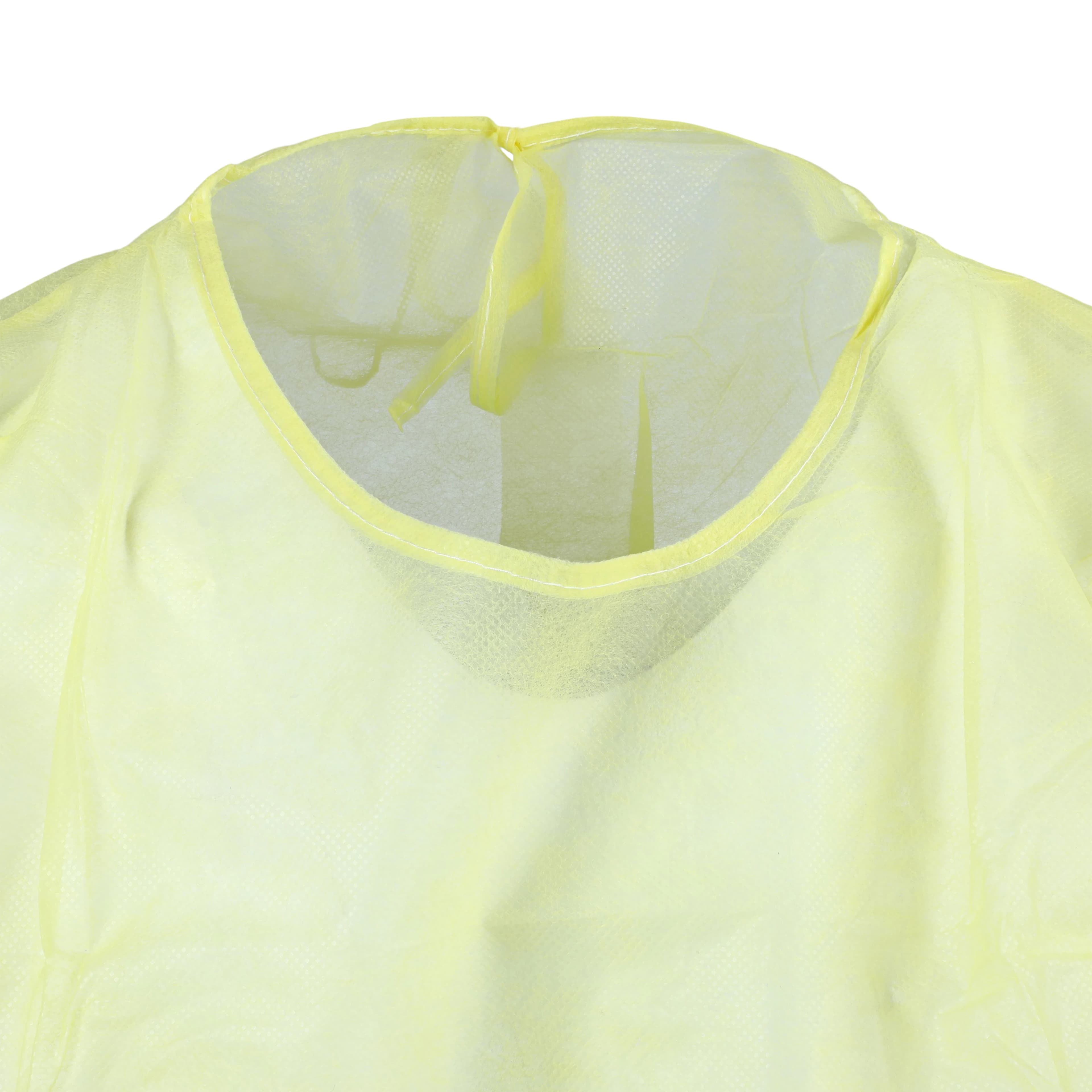 Dukal Isolation Gown, Spunbonded Polypropylene, One Size, Yellow, Non-Sterile, Waist/Neck Ties, Elastic Cuff, 10/Bag thumbnail 5