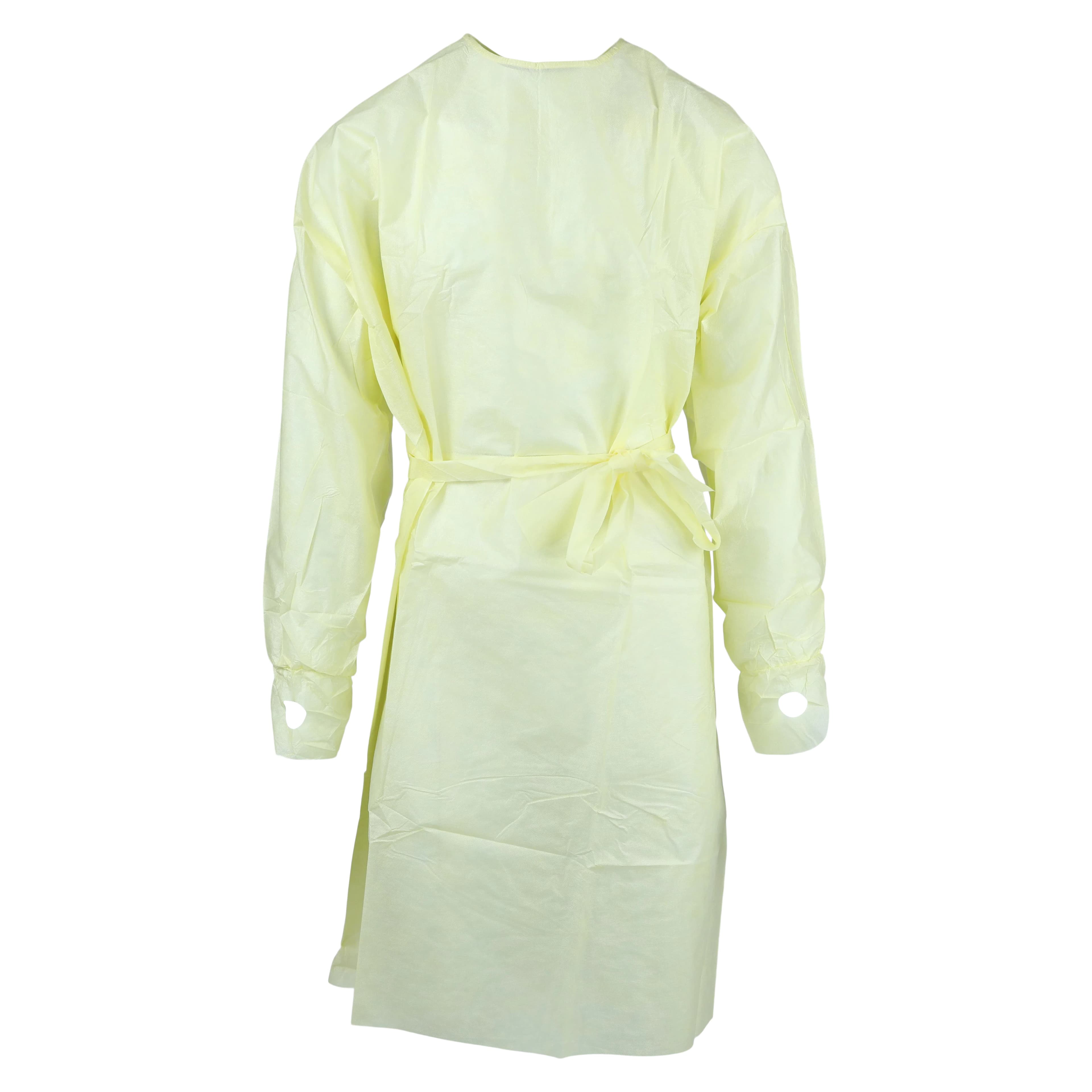 Dukal AAMI Isolation Gown, Level 2, Yellow, Over-the-Head, Elastic Wrist with Thumb Loop, 10/Pk - Dukal AAMI Isolation Gown, Level 2 ,Yellow, 10/Pk - Image 1