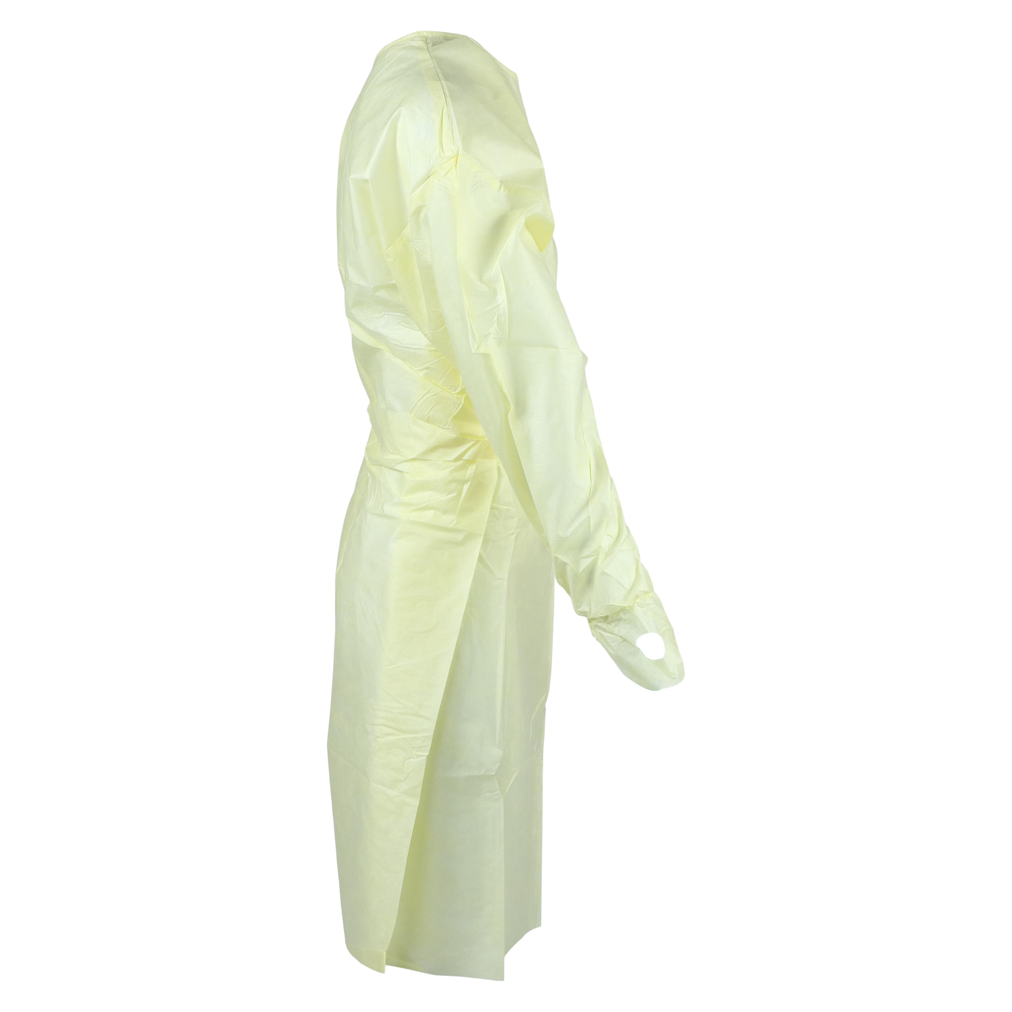 Dukal AAMI Isolation Gown, Level 2, Yellow, Over-the-Head, Elastic Wrist with Thumb Loop, 10/Pk thumbnail 2
