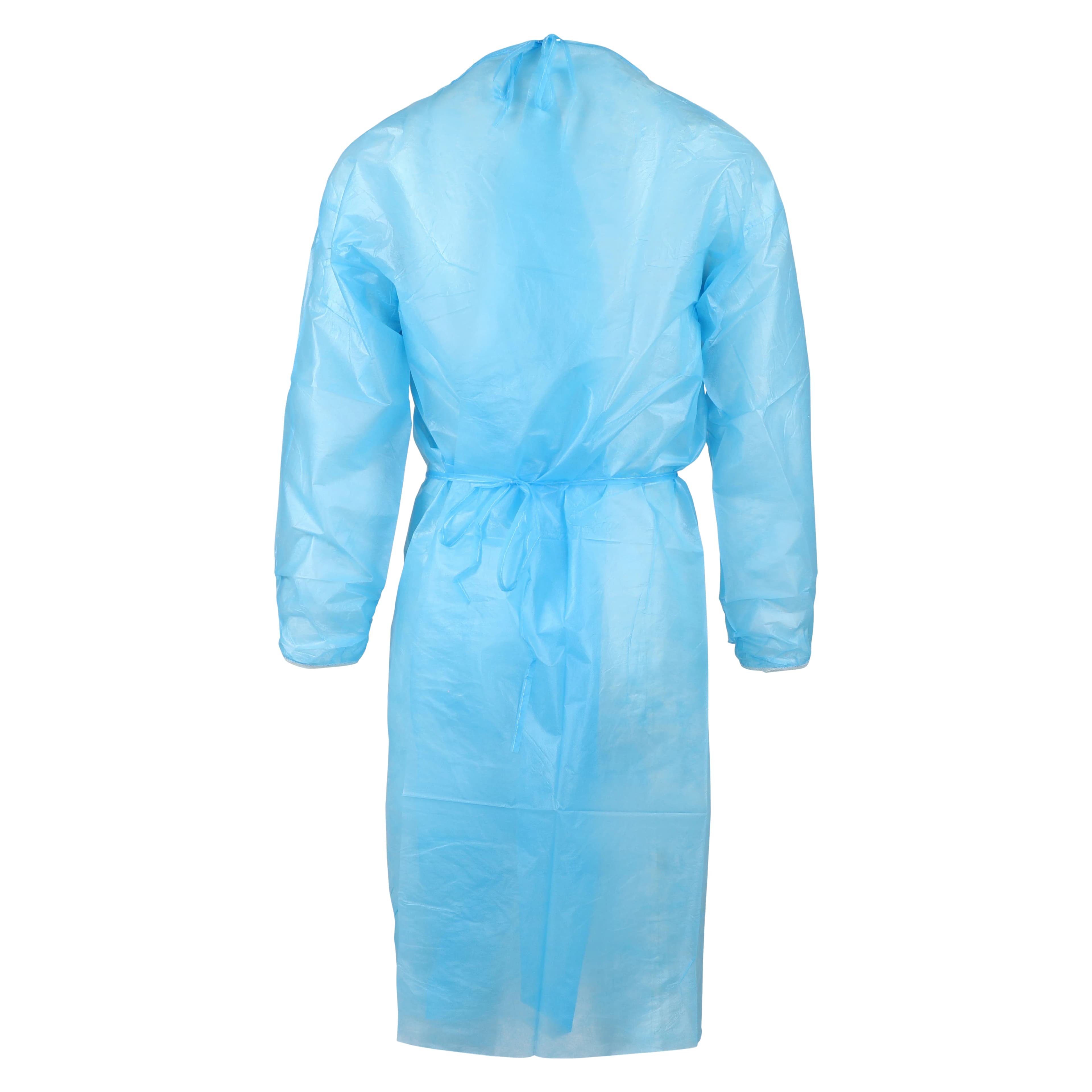 Dukal Impervious Isolation Gown, Spunbond Polypropylene/Polyethylene Coated, Universal Size, Blue, Non-Sterile, Elastic Cuff, 10/Bag, 303BL thumbnail 3