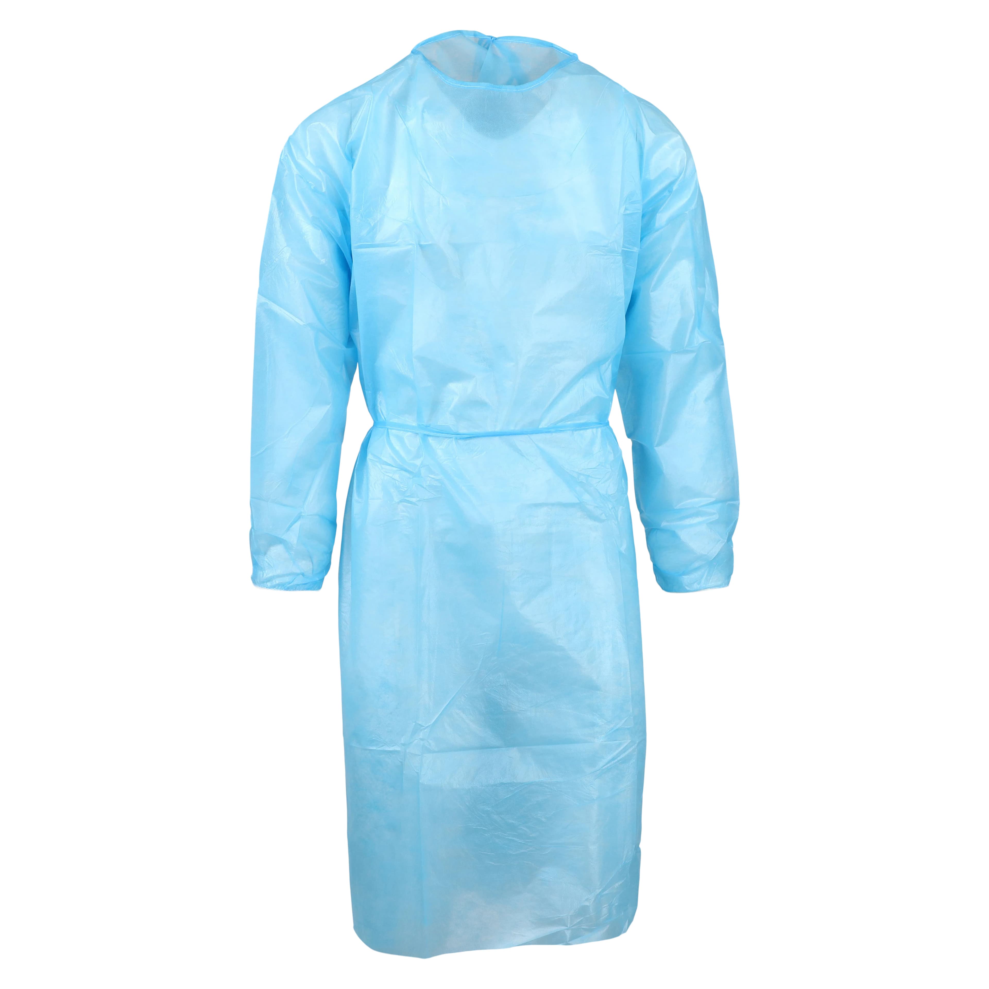 Dukal Impervious Isolation Gown, Spunbond Polypropylene/Polyethylene Coated, Universal Size, Blue, Non-Sterile, Elastic Cuff, 10/Bag, 303BL - Gown Isolation Impervious Blue - Image 1