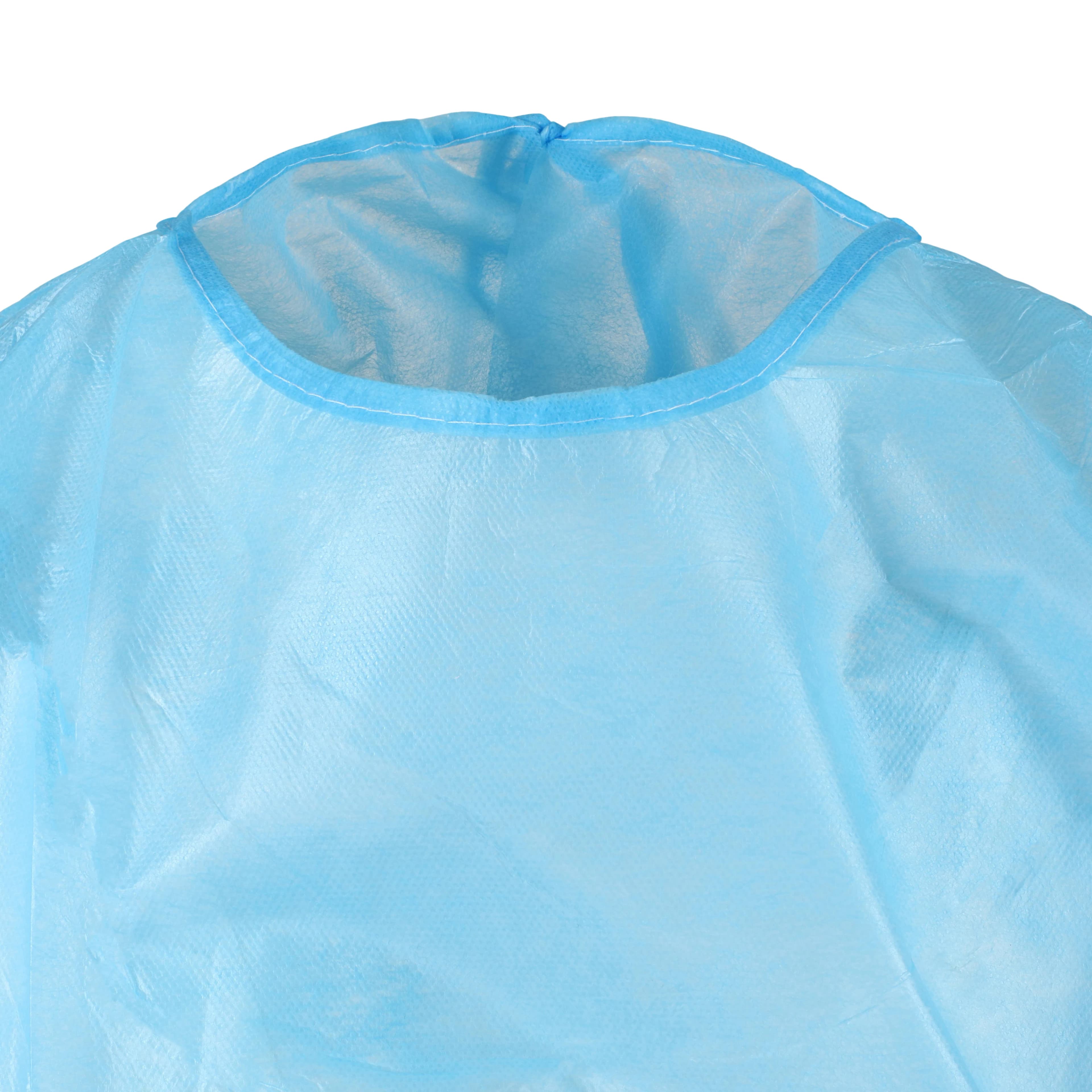 Dukal Impervious Isolation Gown, Spunbond Polypropylene/Polyethylene Coated, Universal Size, Blue, Non-Sterile, Elastic Cuff, 10/Bag, 303BL thumbnail 5