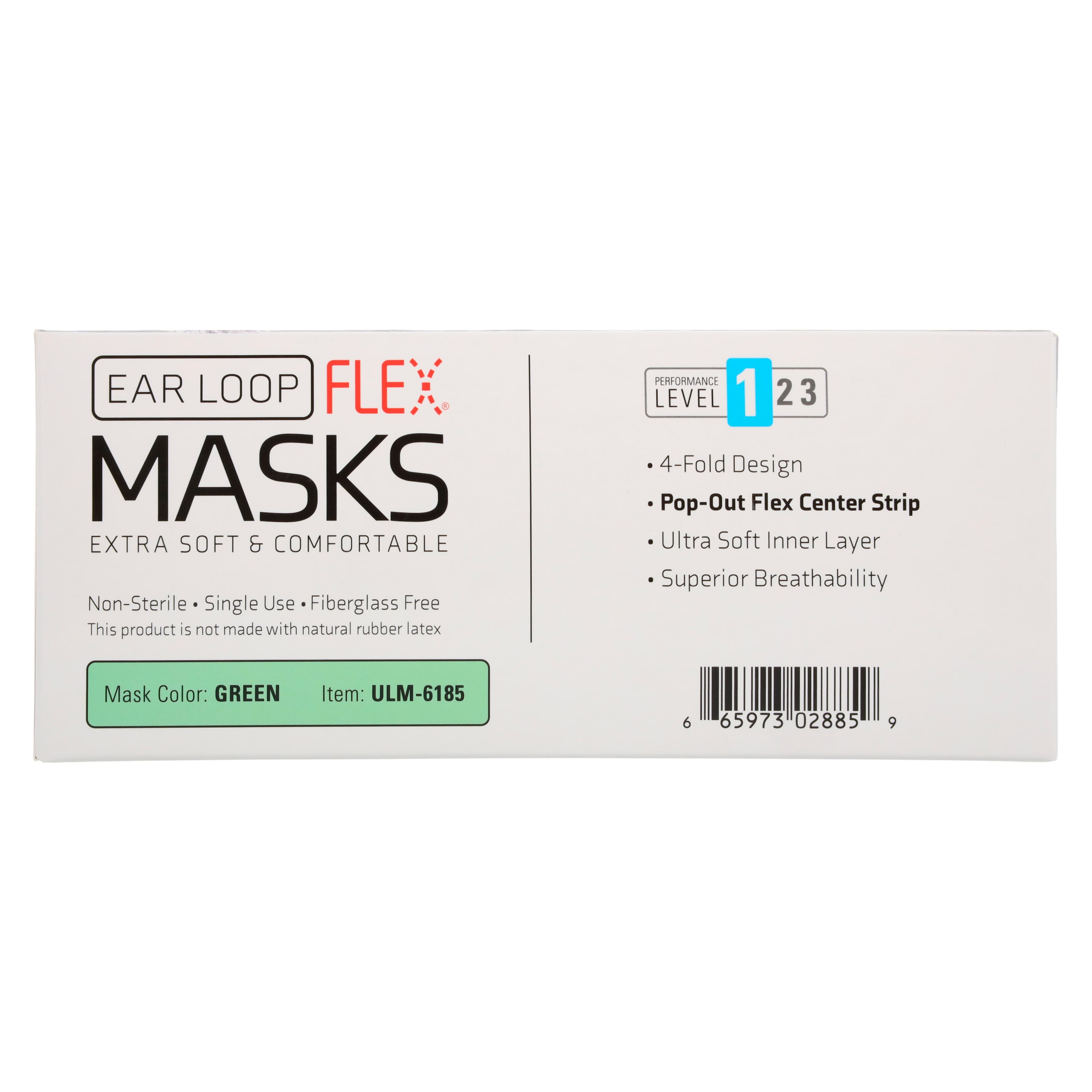 Unipack Medical Earloop Flex Mask Level 1, ASTM Level 1, Green, 50/Box thumbnail 7