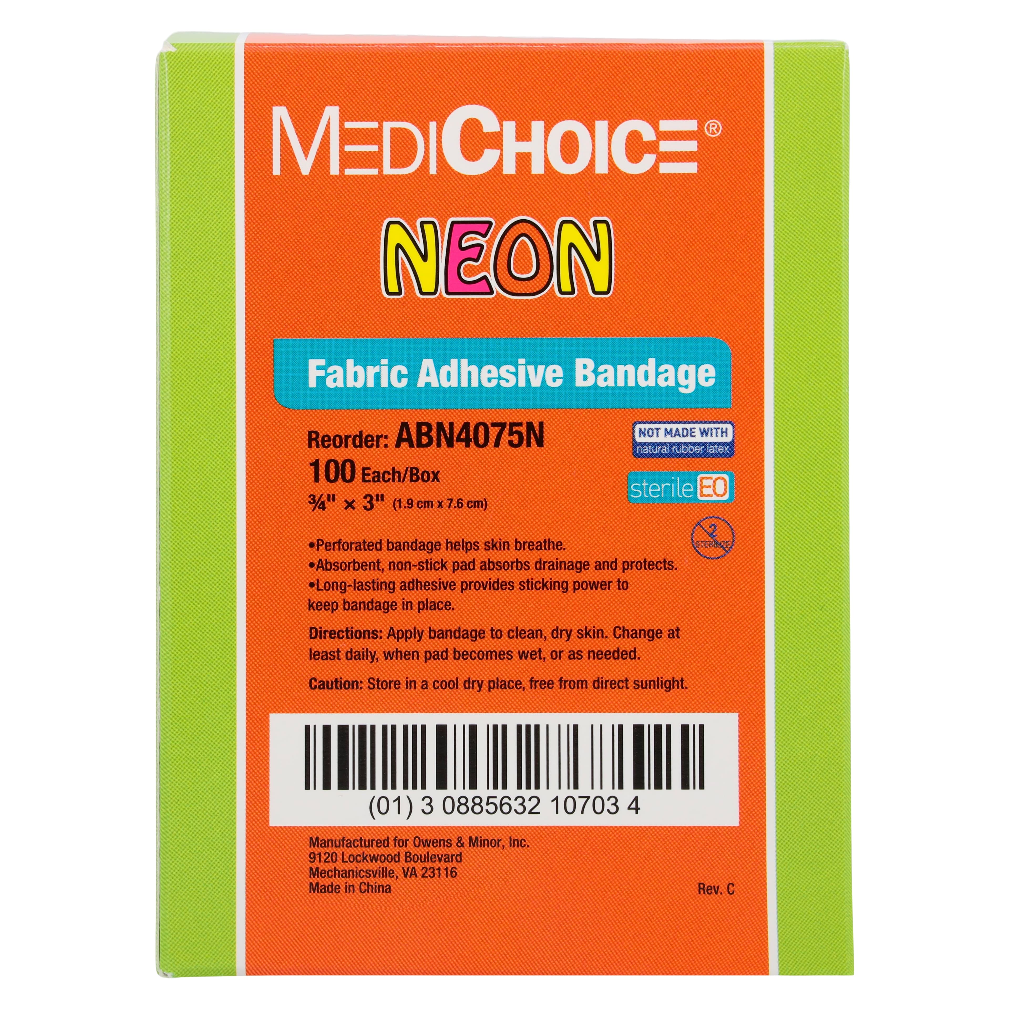 MediChoice Adhesive Bandage, Fabric, 3/4" x 3", Assorted Neon, Sterile, 100/Box thumbnail 3